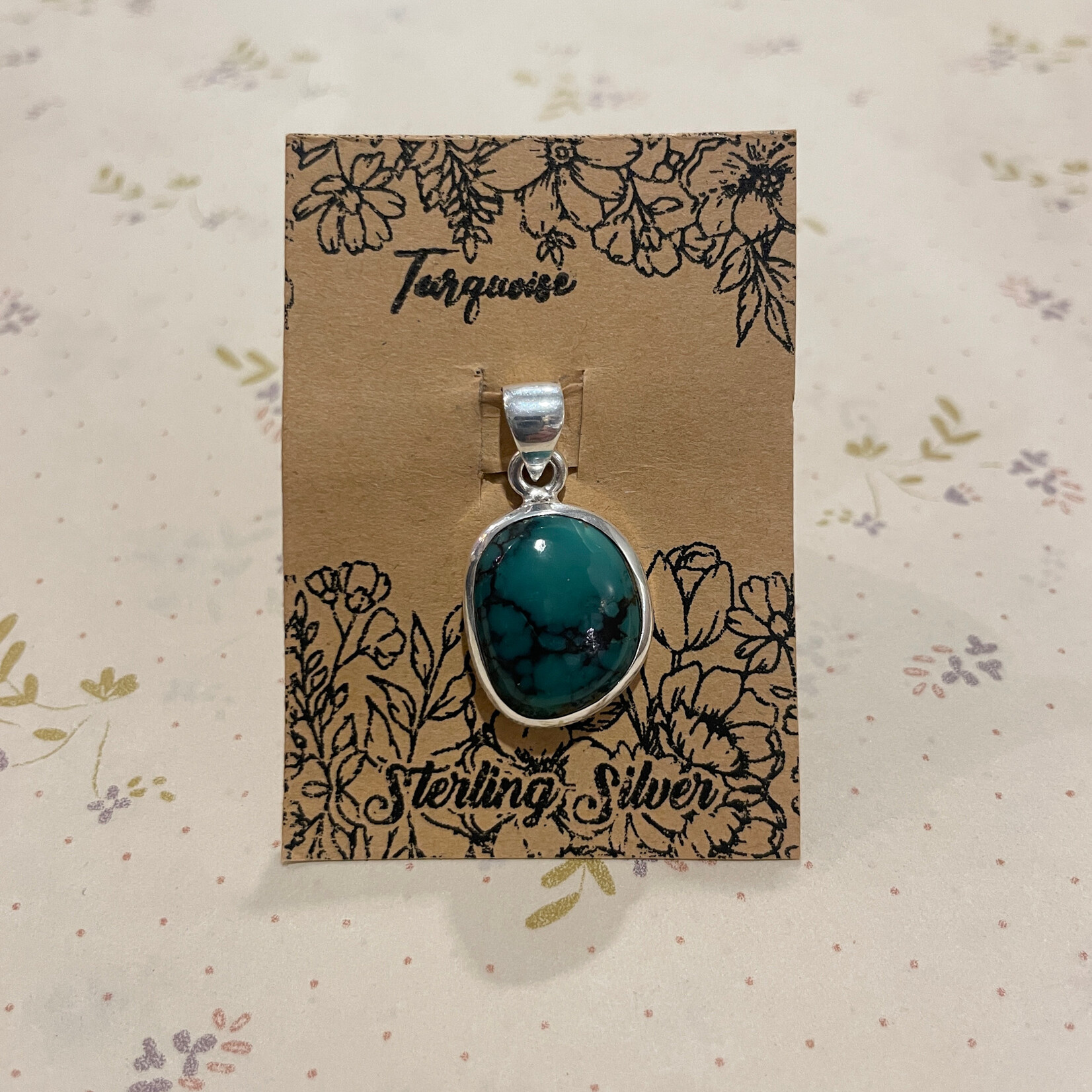 Turquoise Irregular Sterling Silver Pendant 19mm
