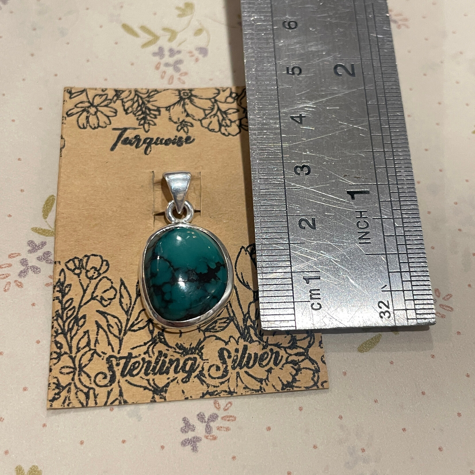 Turquoise Irregular Sterling Silver Pendant 19mm