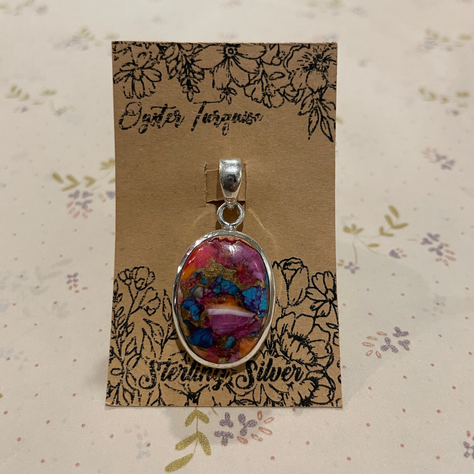 Light Purple Oyster Turquoise Oval Sterling Silver Pendant 25mm