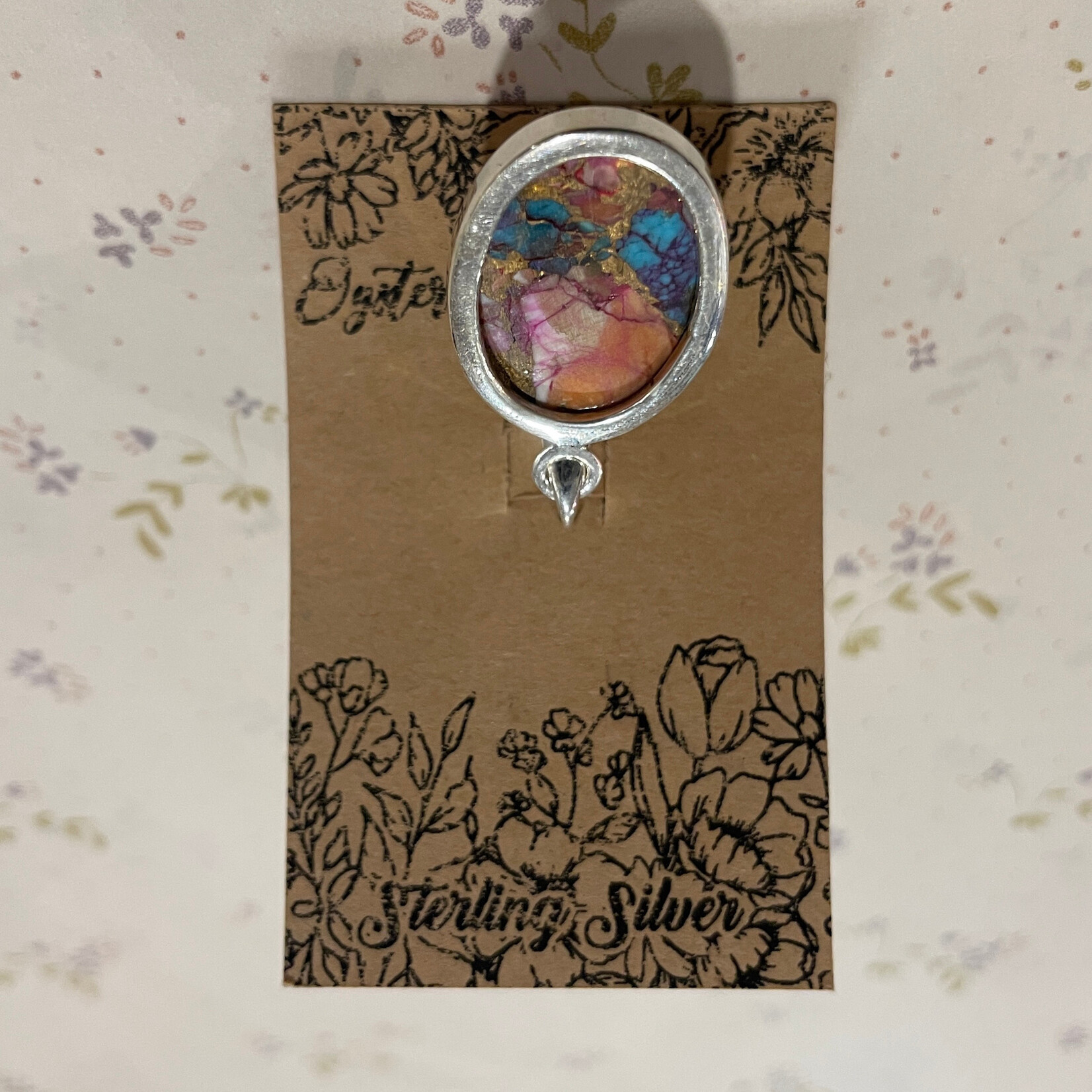 Light Purple Oyster Turquoise Oval Sterling Silver Pendant 25mm