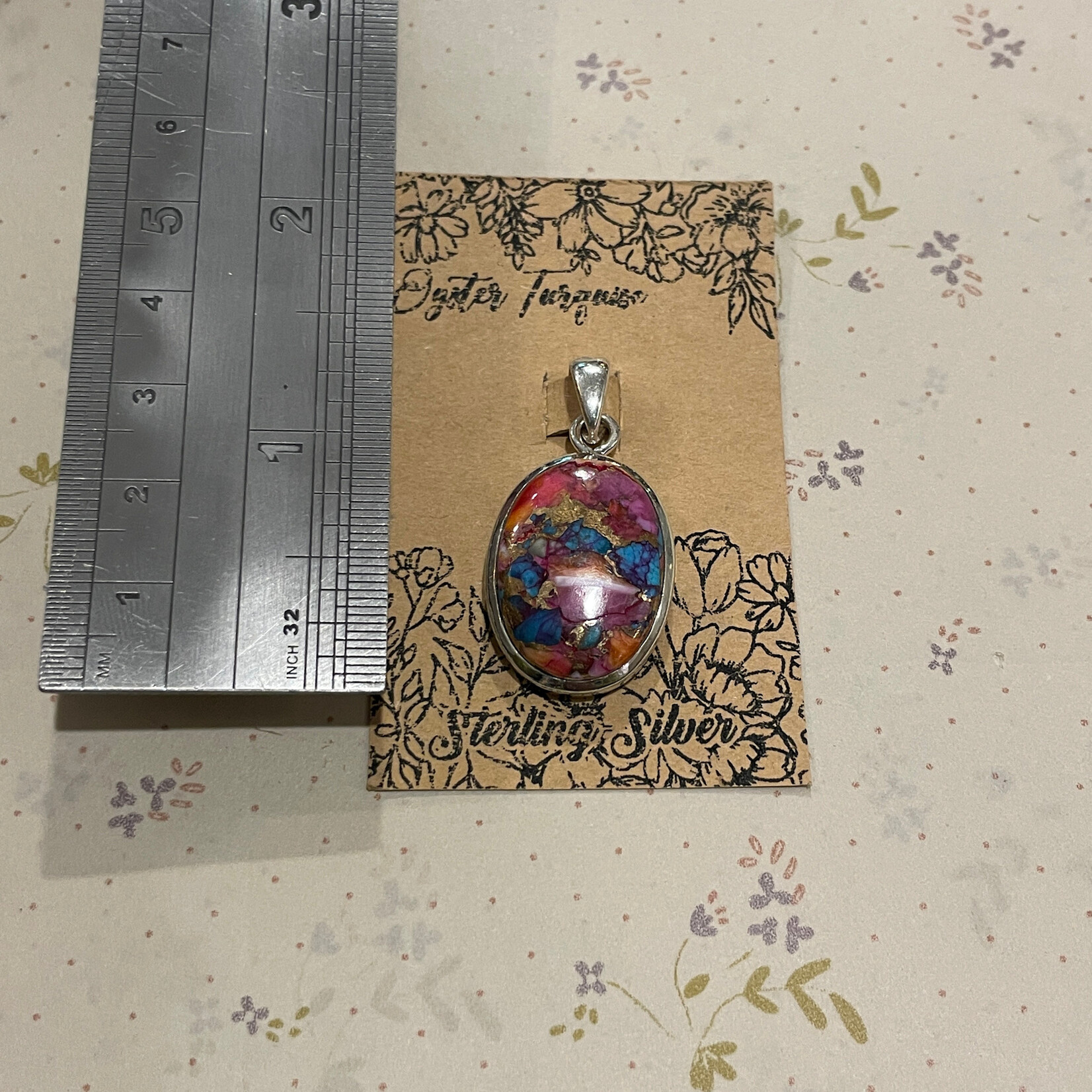 Light Purple Oyster Turquoise Oval Sterling Silver Pendant 25mm