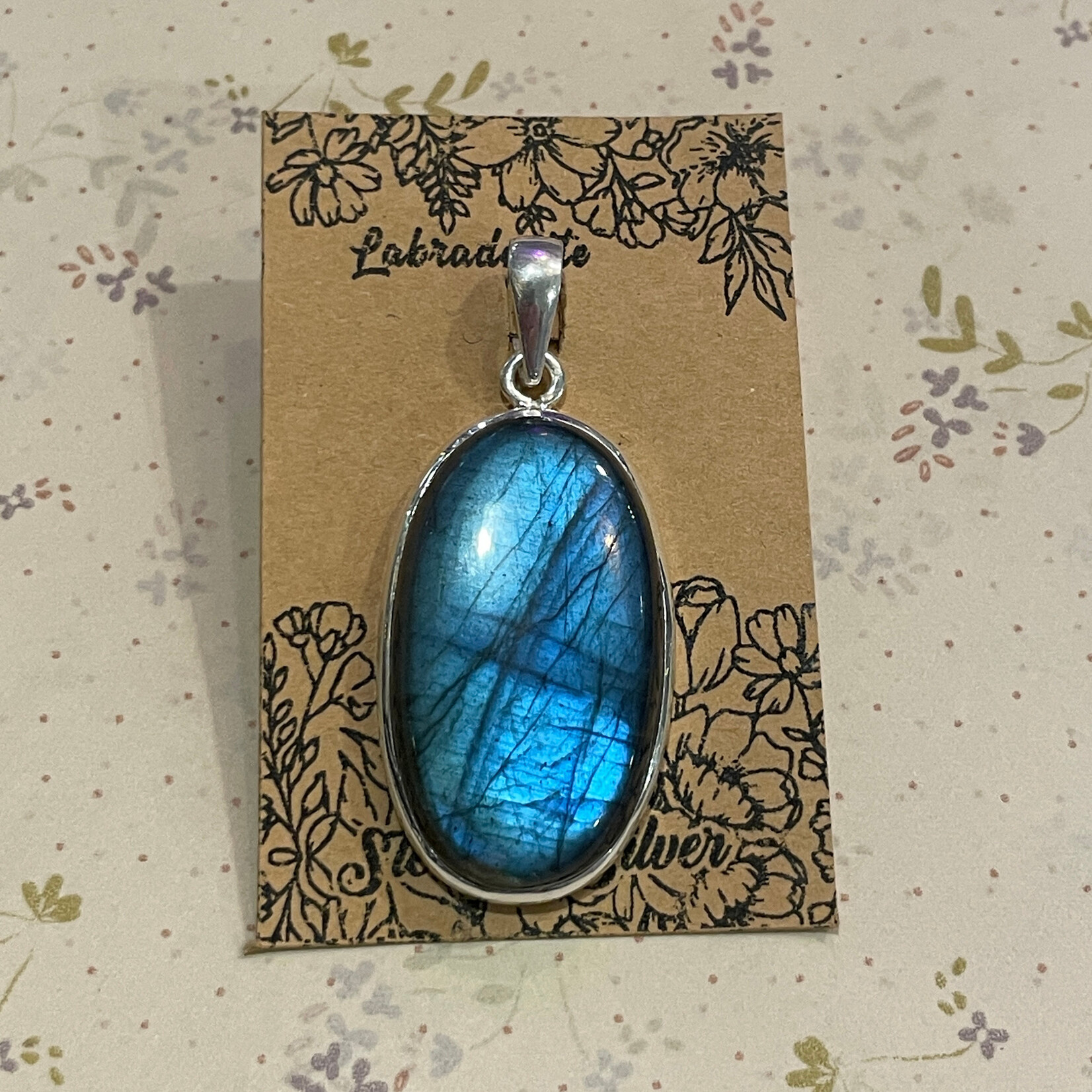 Labradorite Long Oval Serling Silver Pendant 38mm