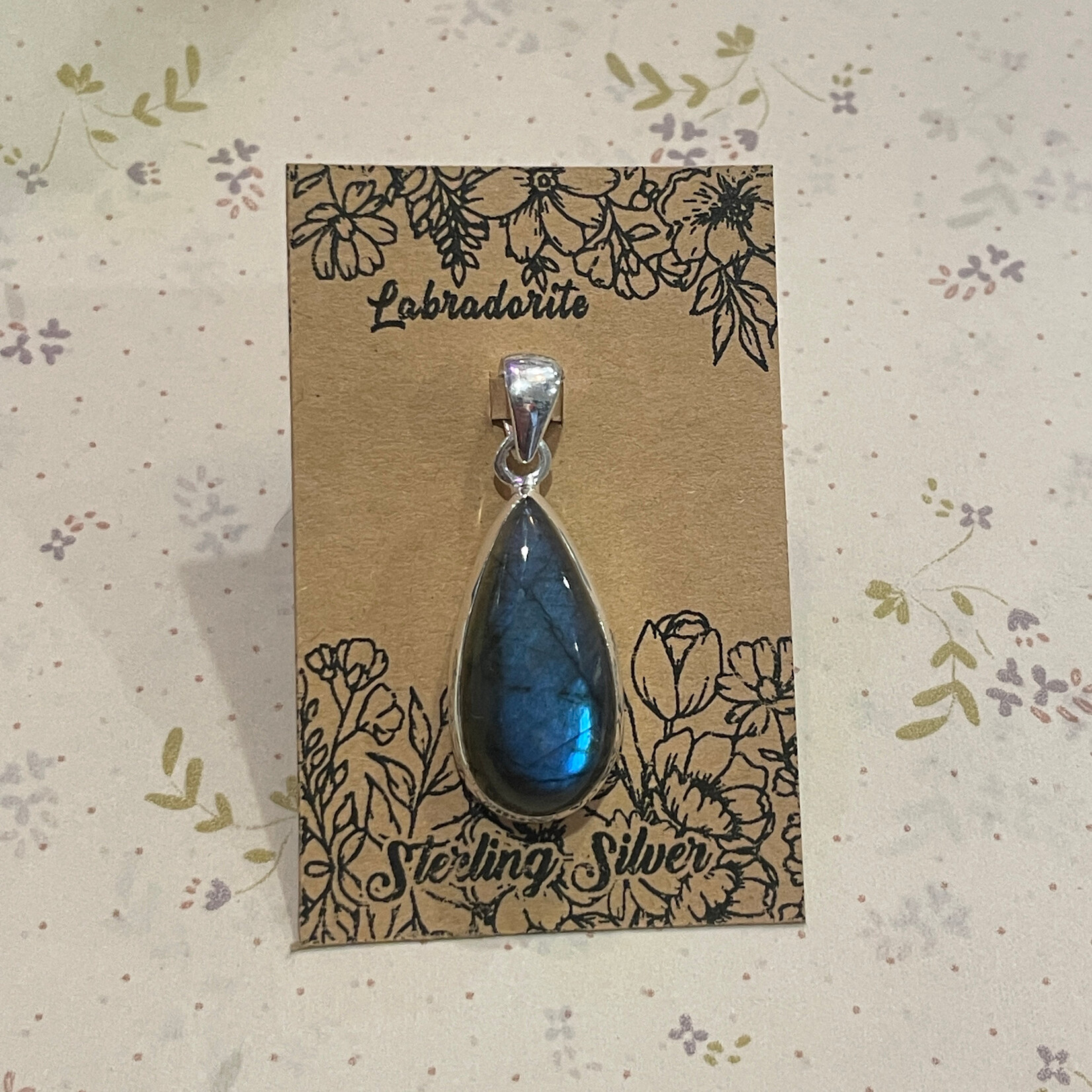 Labradorite Long Teardrop Serling Silver Pendant 28mm