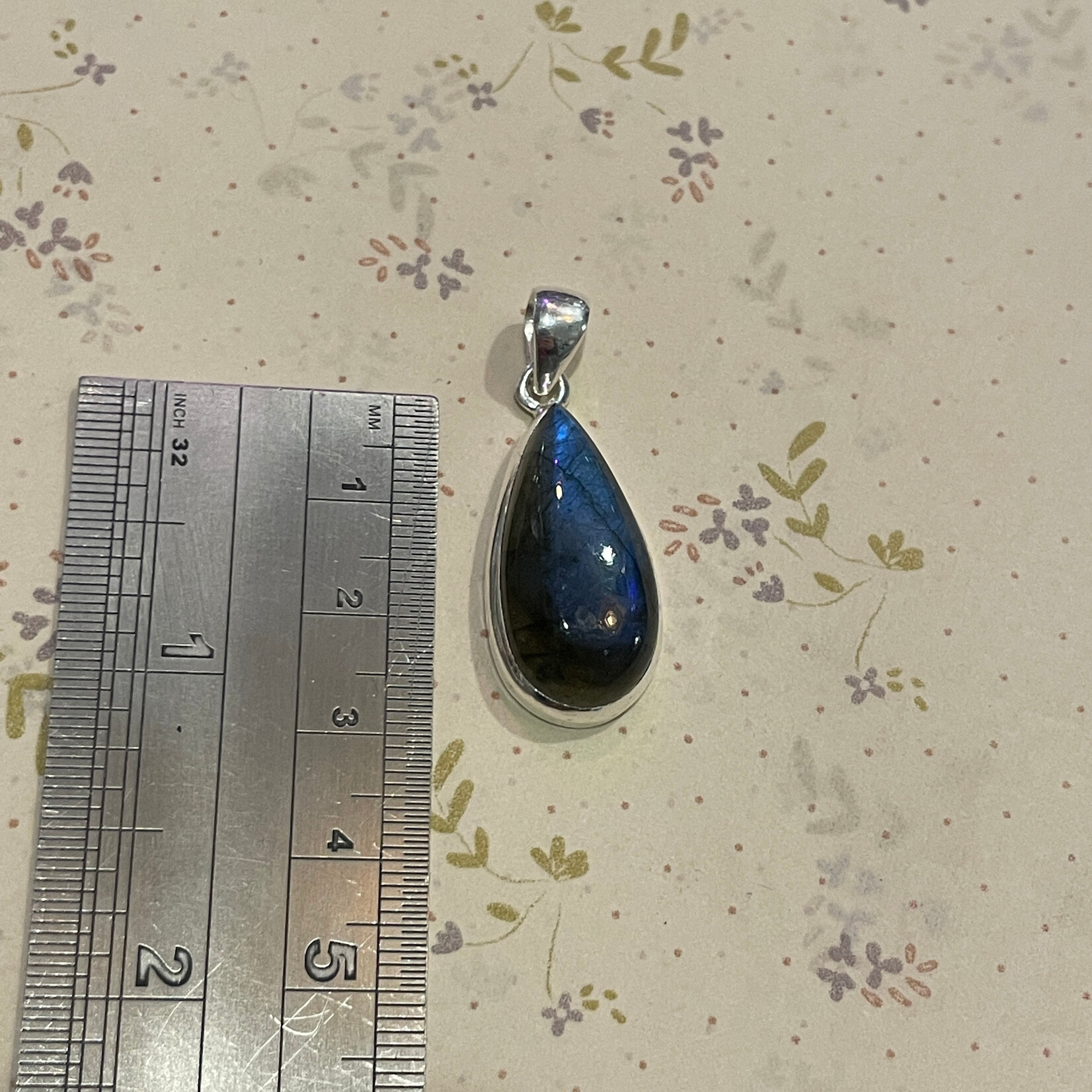 Labradorite Long Teardrop Serling Silver Pendant 28mm