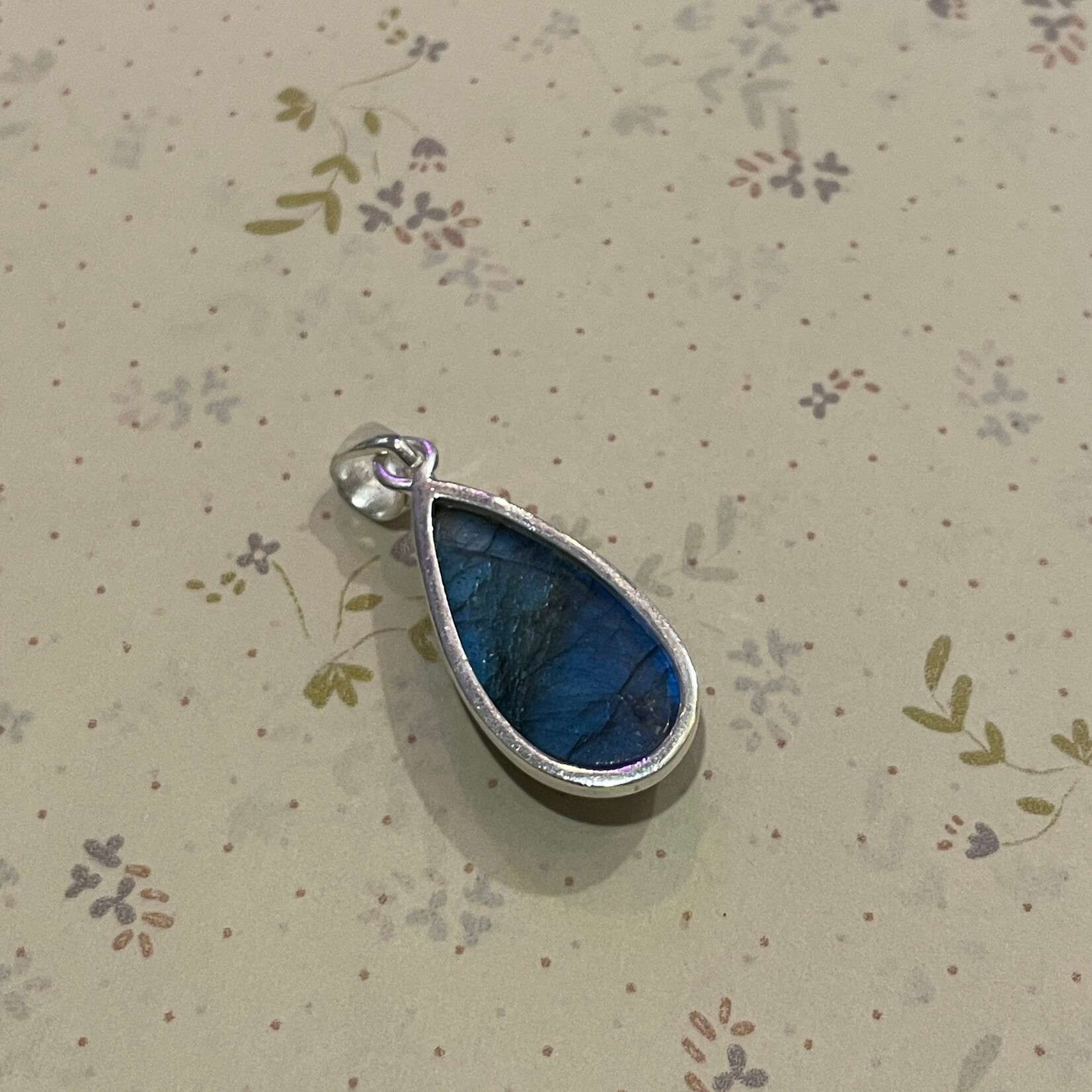 Labradorite Long Teardrop Serling Silver Pendant 28mm