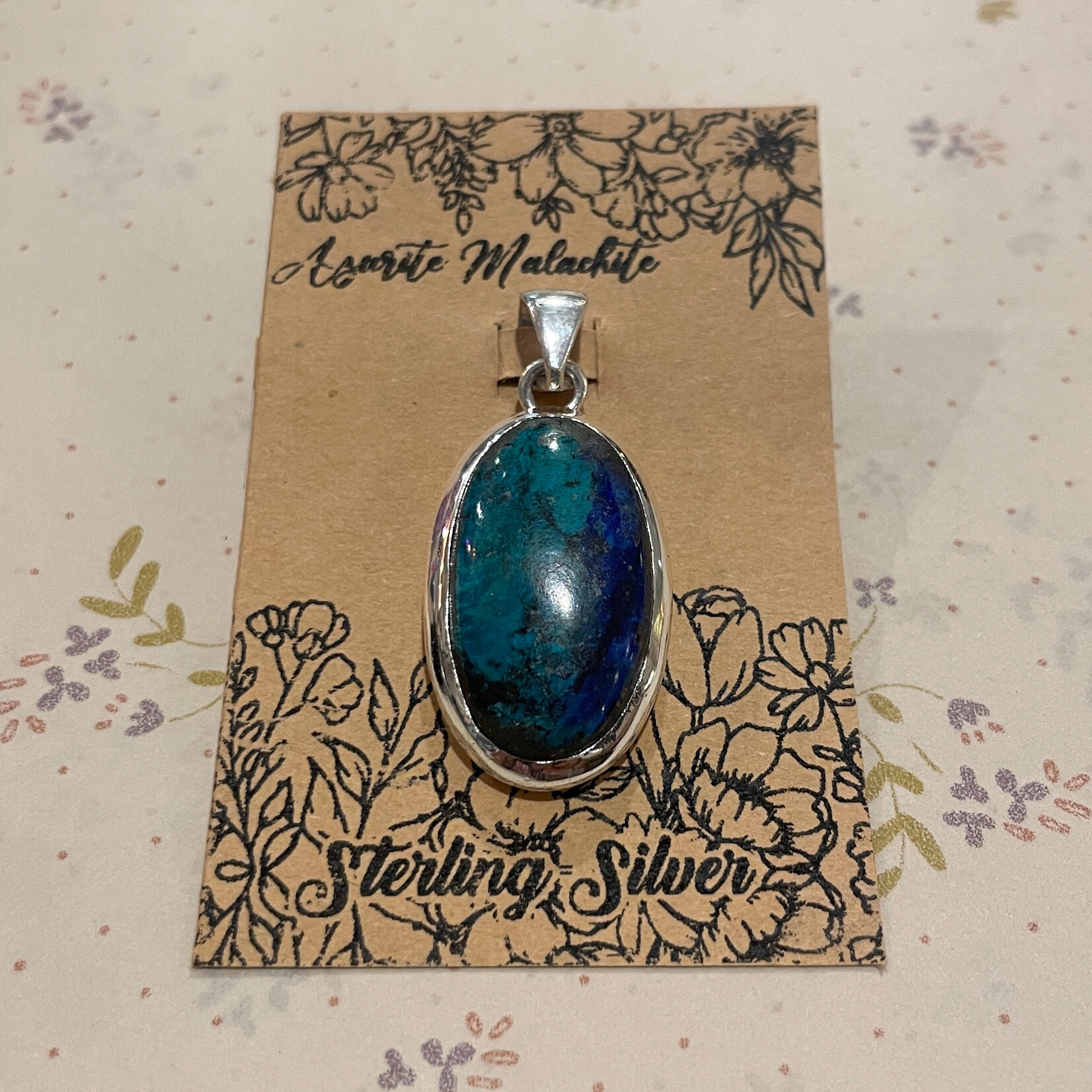 Azurite Malachite Oval Pendant 25mm