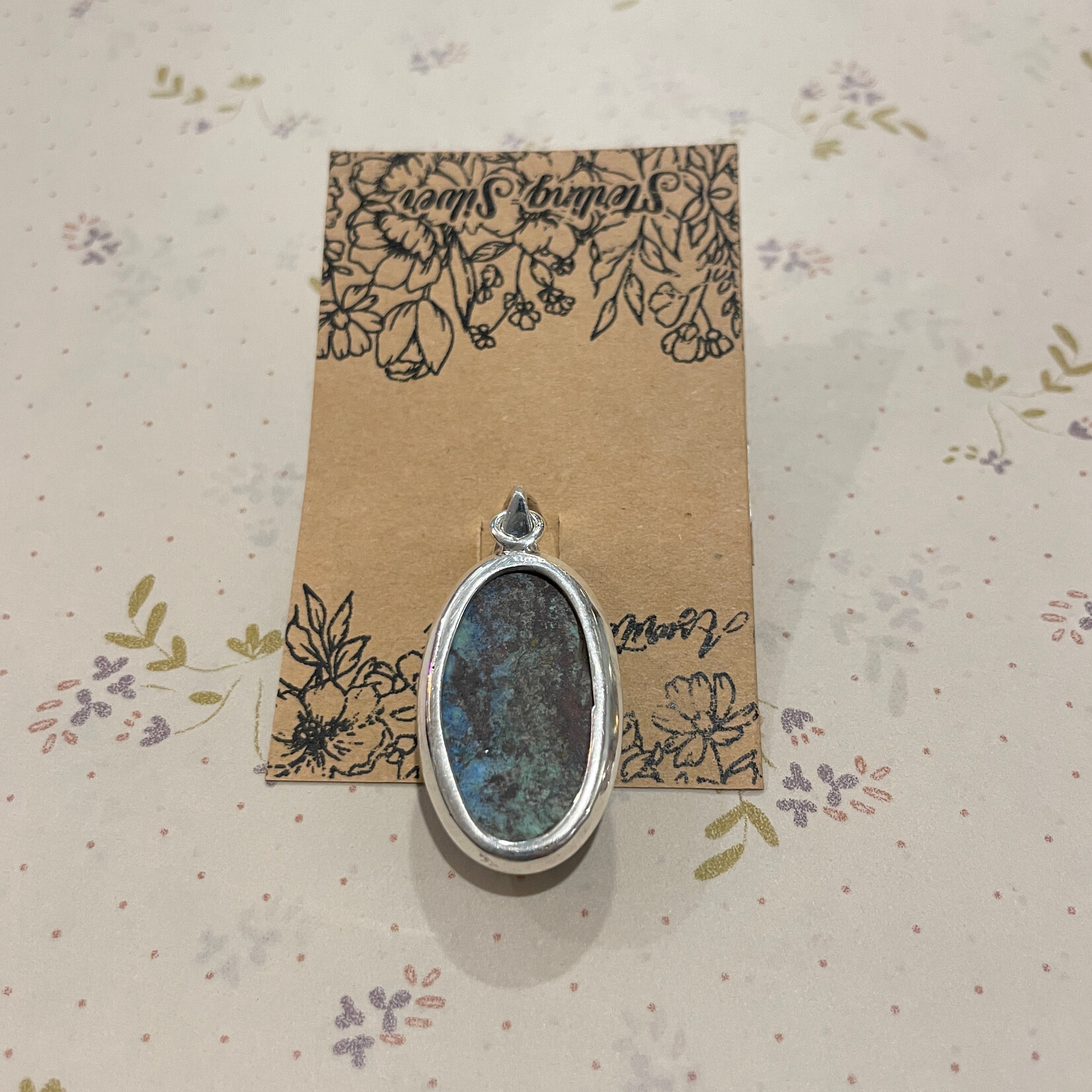 Azurite Malachite Oval Pendant 25mm
