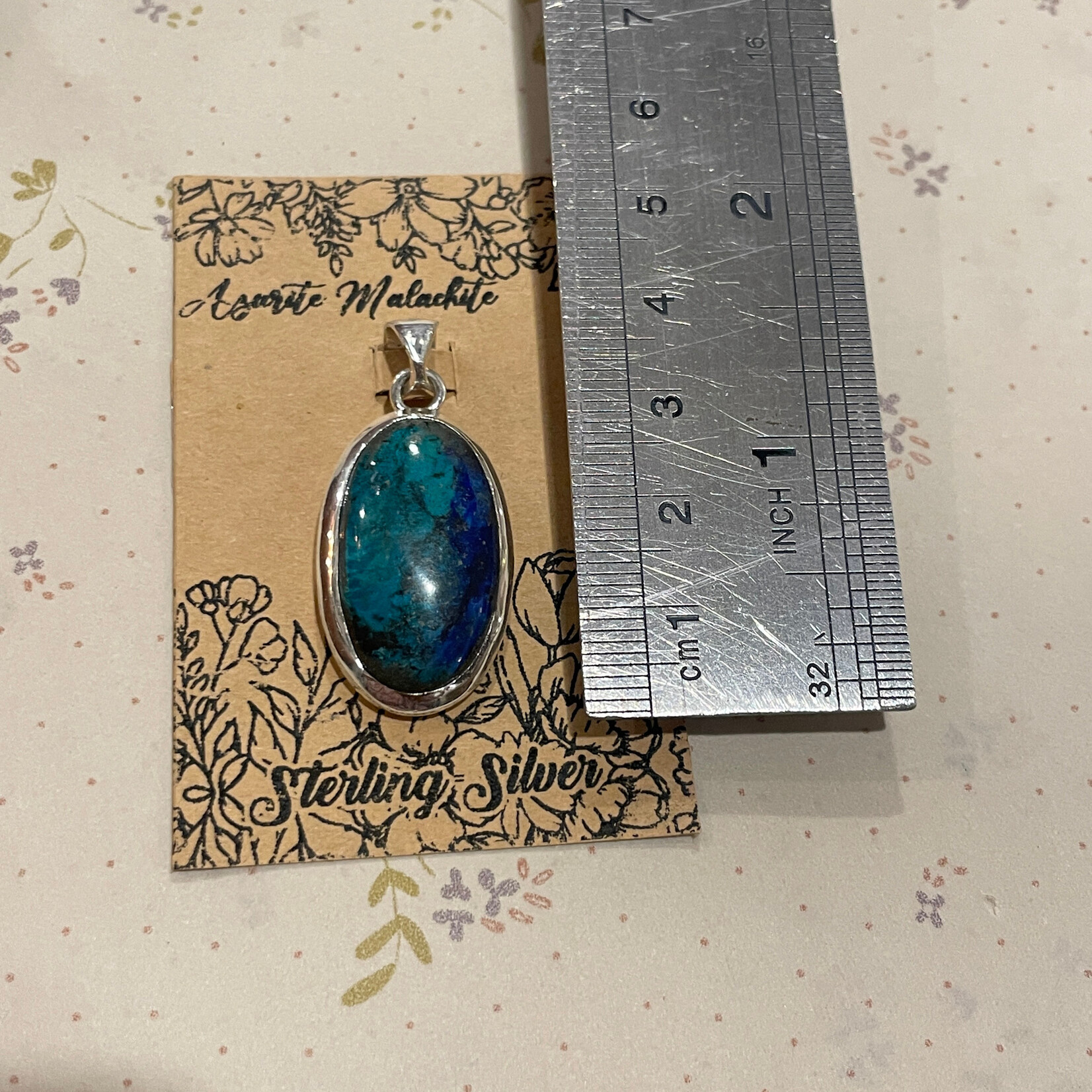 Azurite Malachite Oval Pendant 25mm