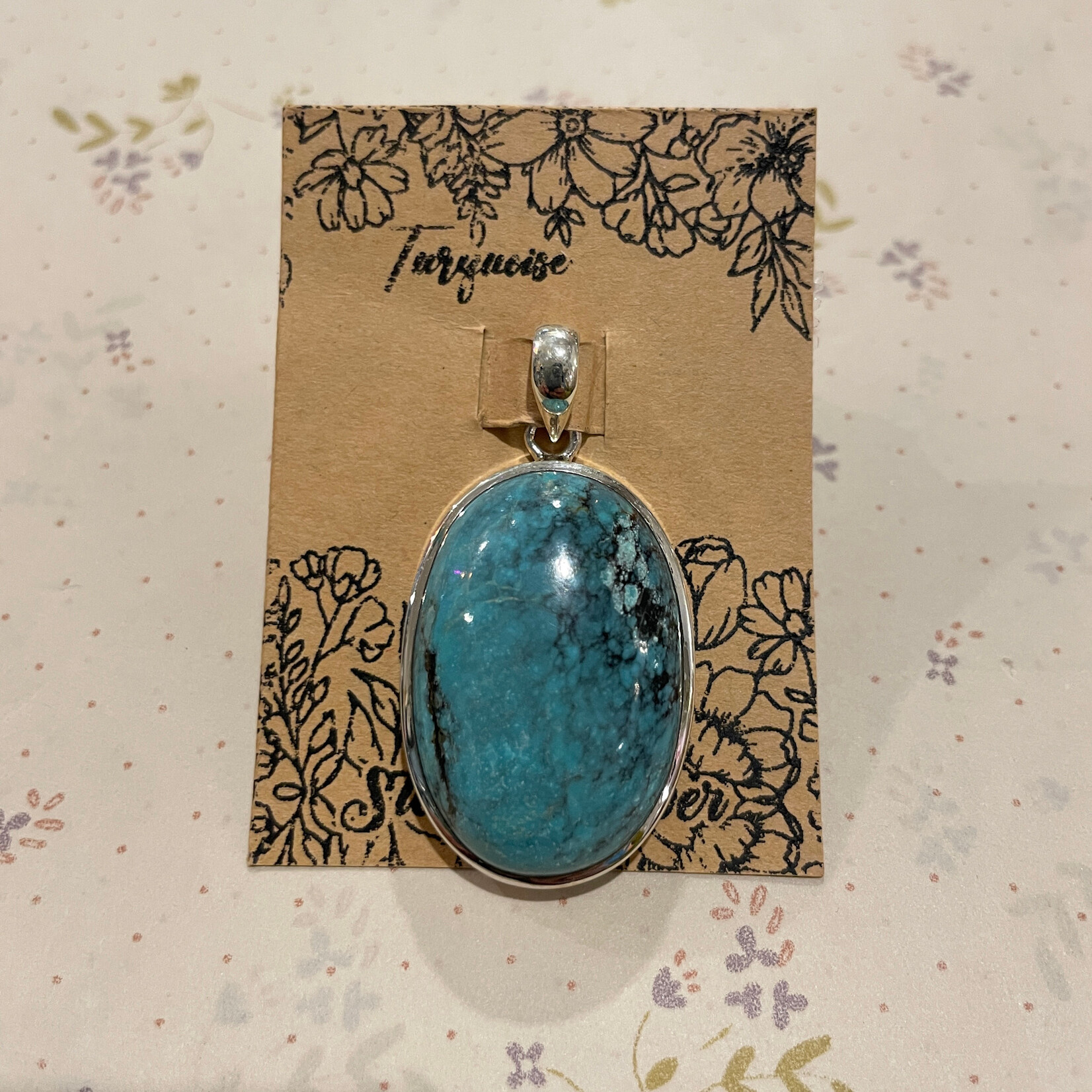 Turquoise Oval Sterling Silver Pendant 31mm