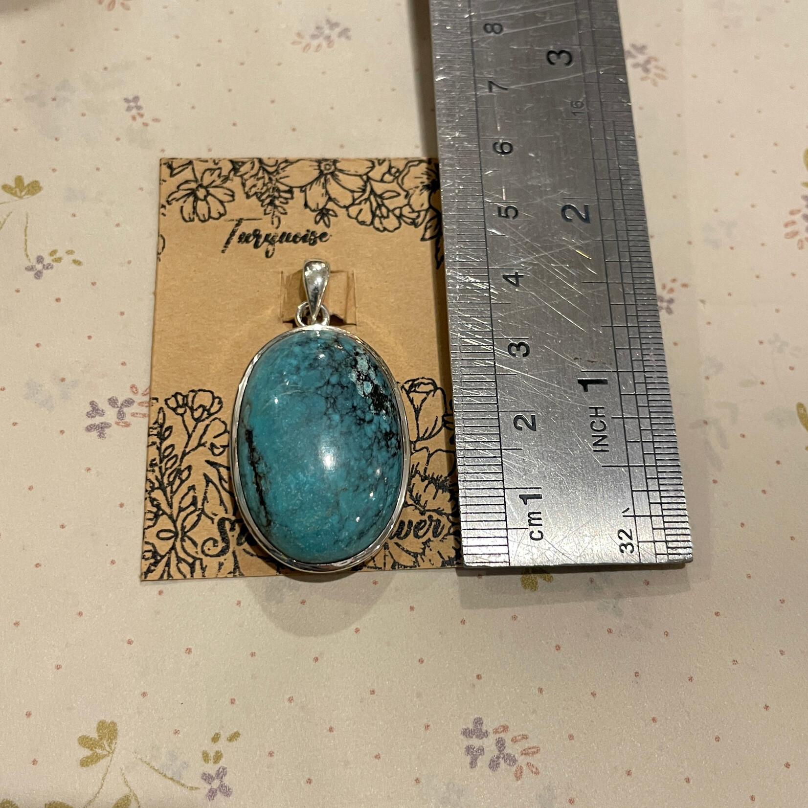 Turquoise Oval Sterling Silver Pendant 31mm