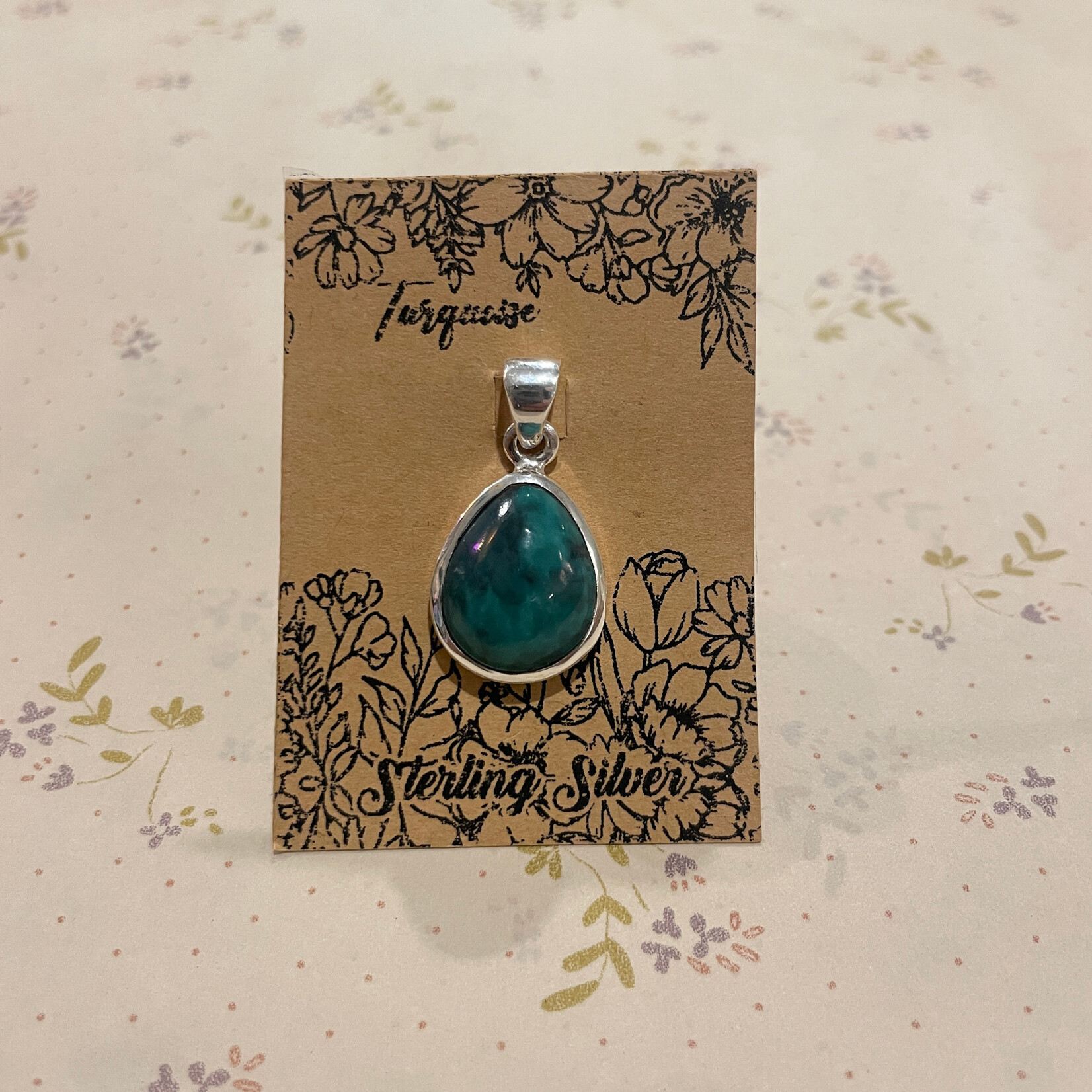 Turquoise Teardrop Sterling Silver Pendant 20mm