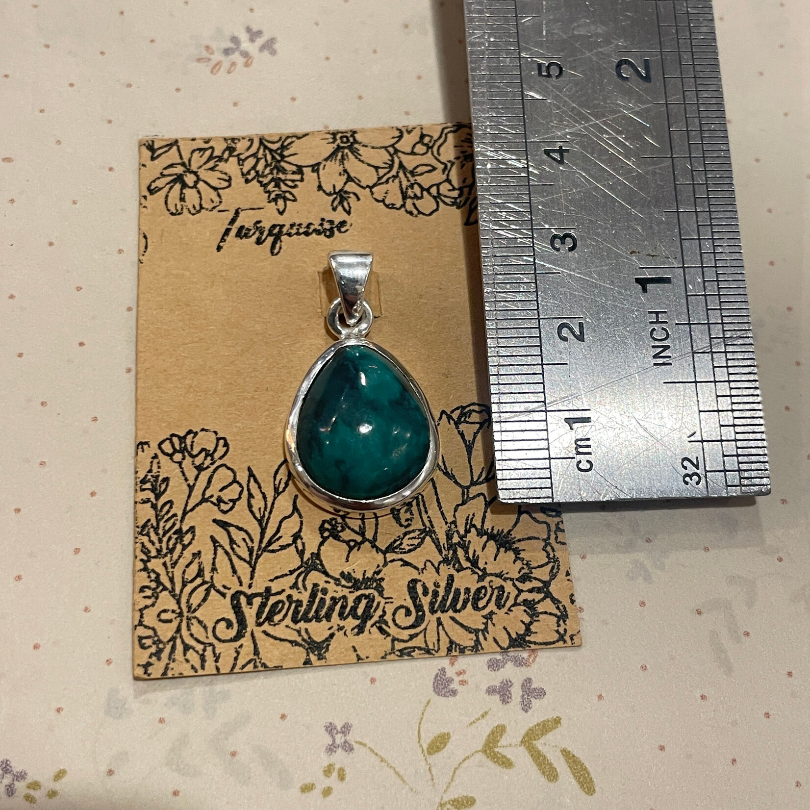 Turquoise Teardrop Sterling Silver Pendant 20mm