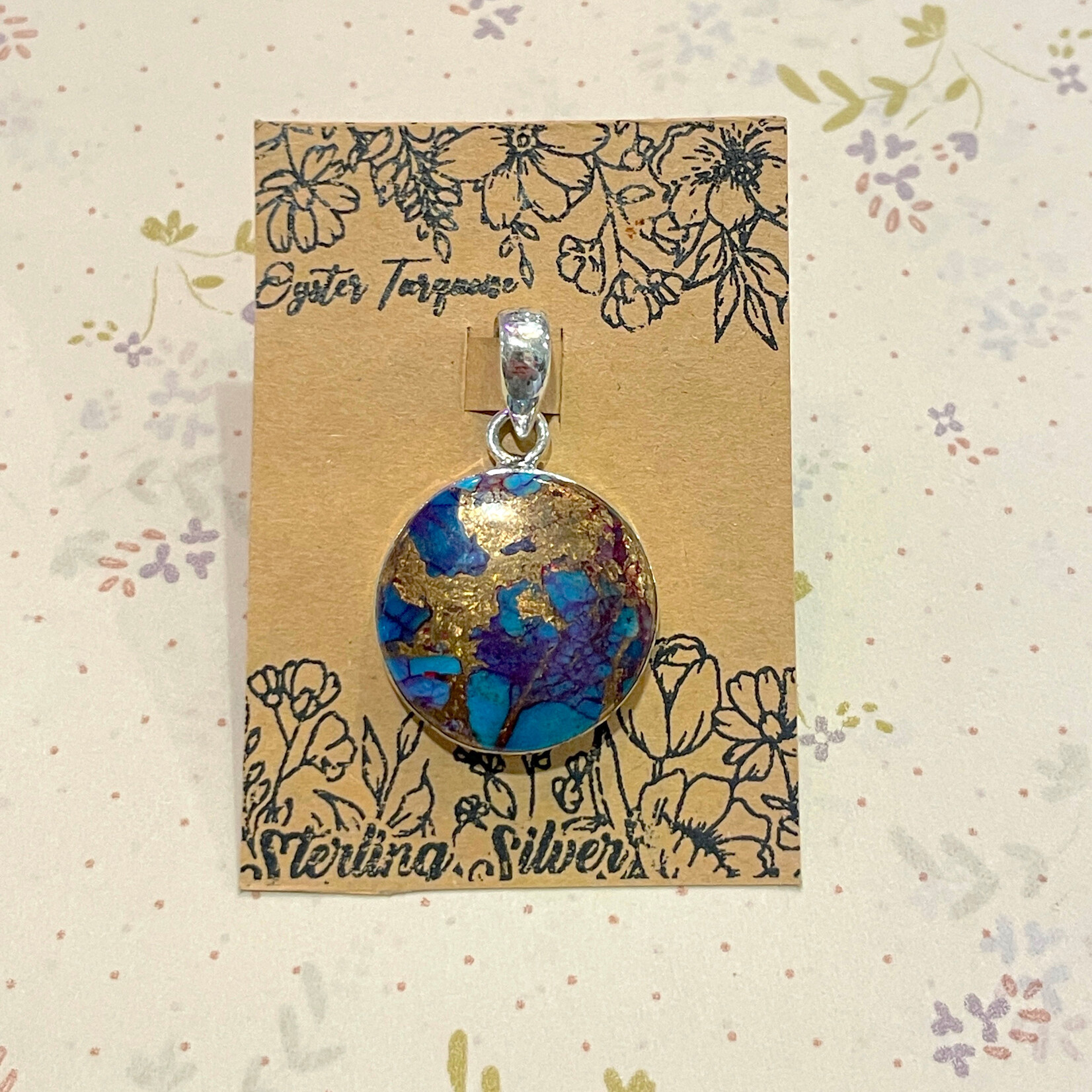 Oyster Turquoise Round Sterling Silver Pendant 21mm