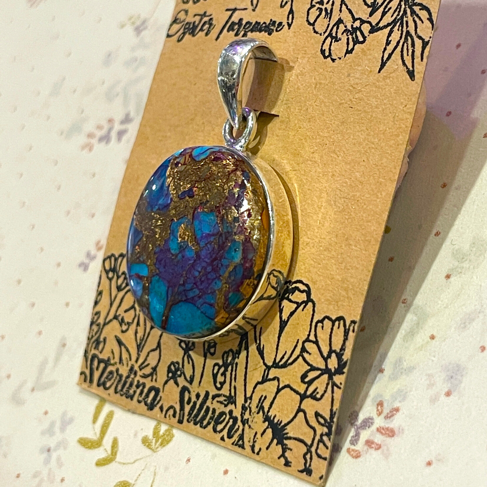 Oyster Turquoise Round Sterling Silver Pendant 21mm