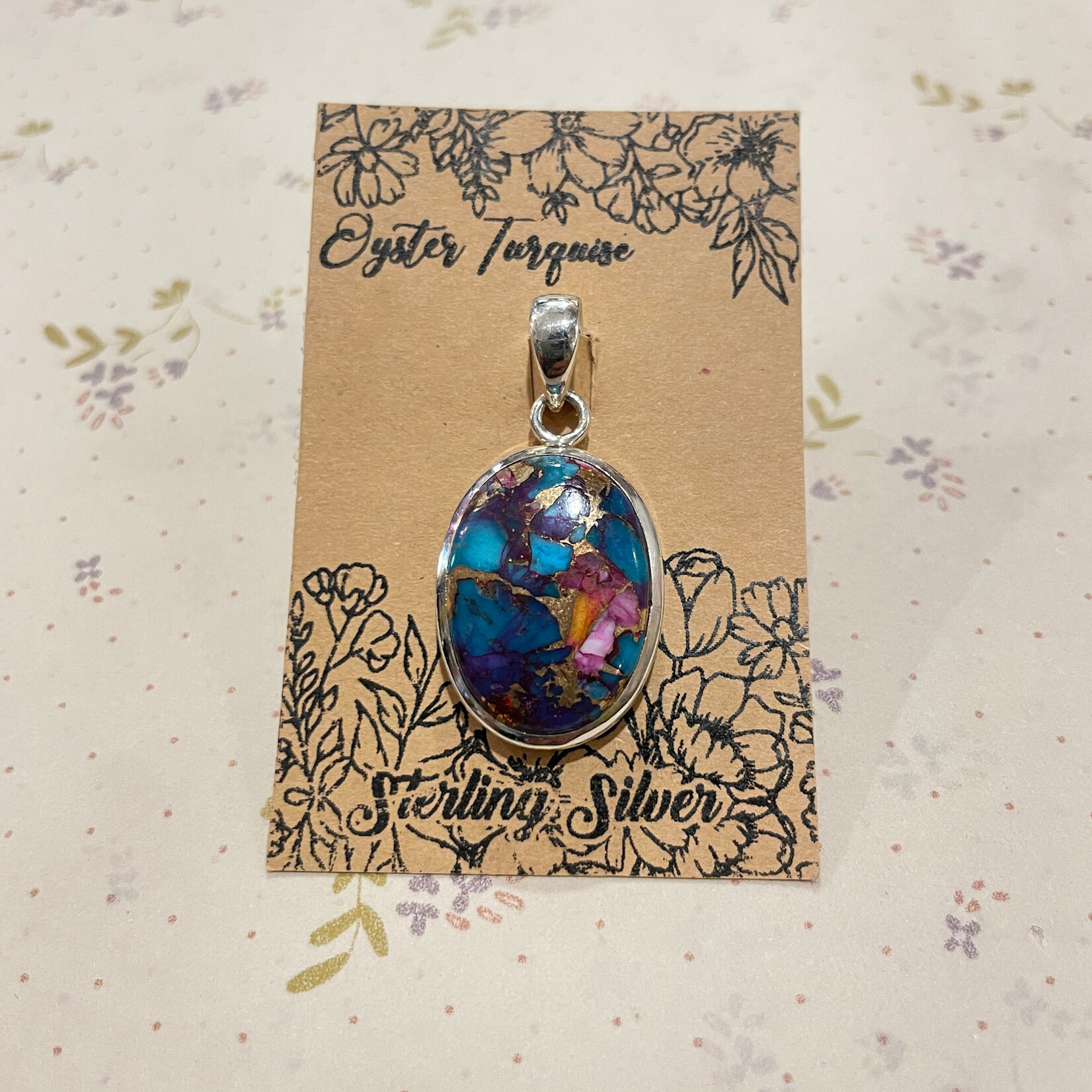 Dark Purple Oyster Turquoise Oval Sterling Silver Pendant 25mm