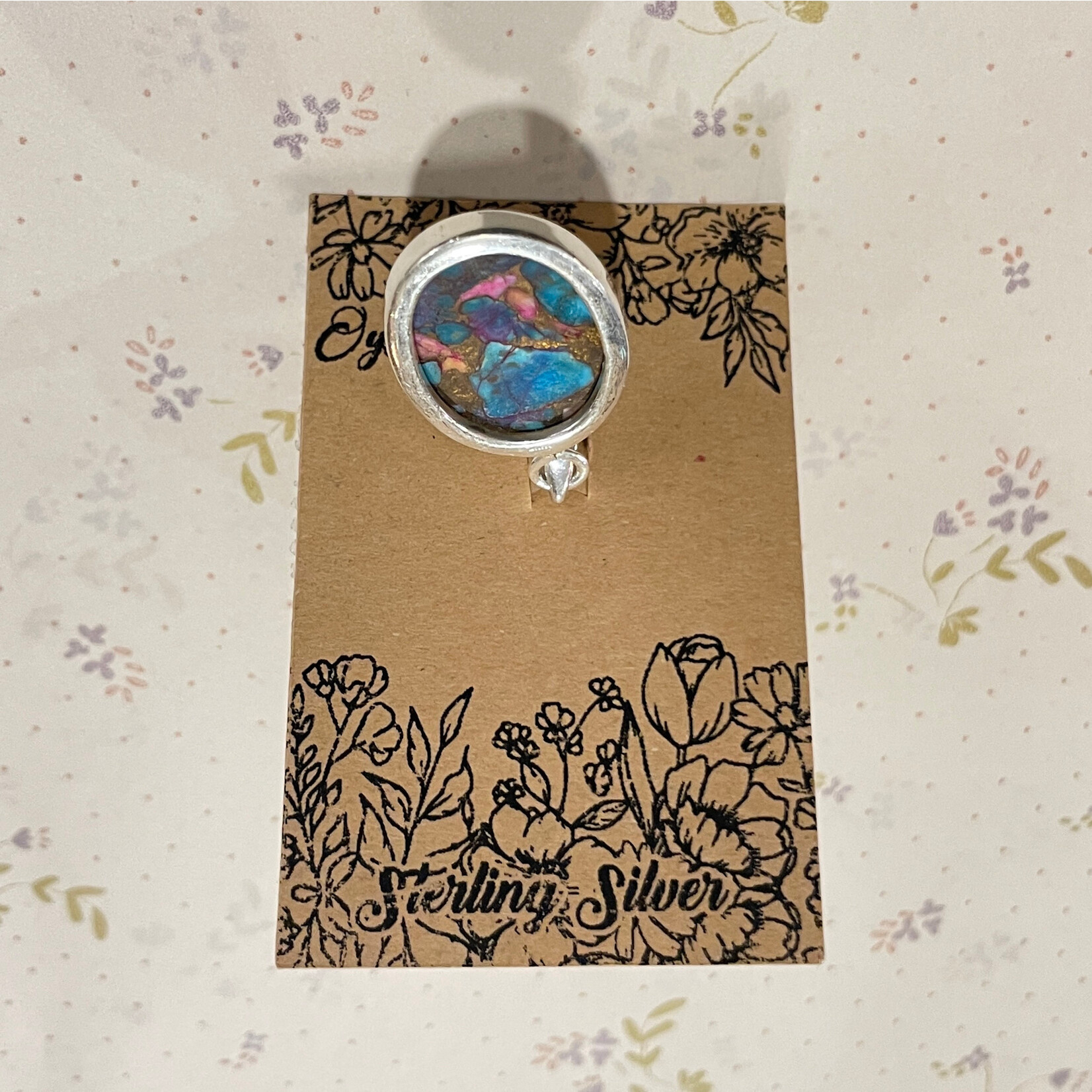 Dark Purple Oyster Turquoise Oval Sterling Silver Pendant 25mm