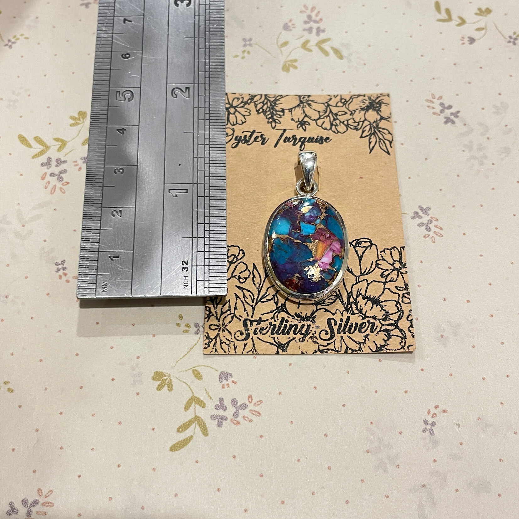 Dark Purple Oyster Turquoise Oval Sterling Silver Pendant 25mm