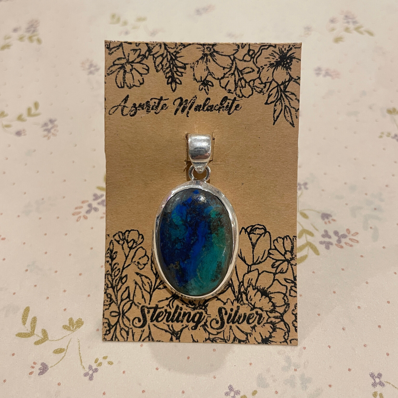 Azurite Malachite Oval Pendant 25mm