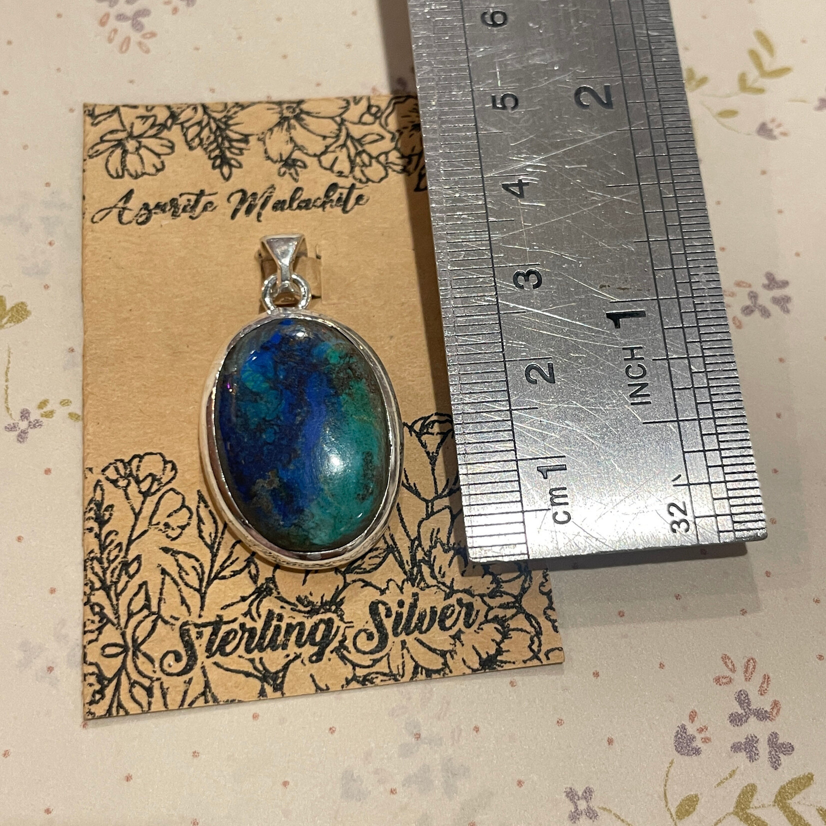 Azurite Malachite Oval Pendant 25mm