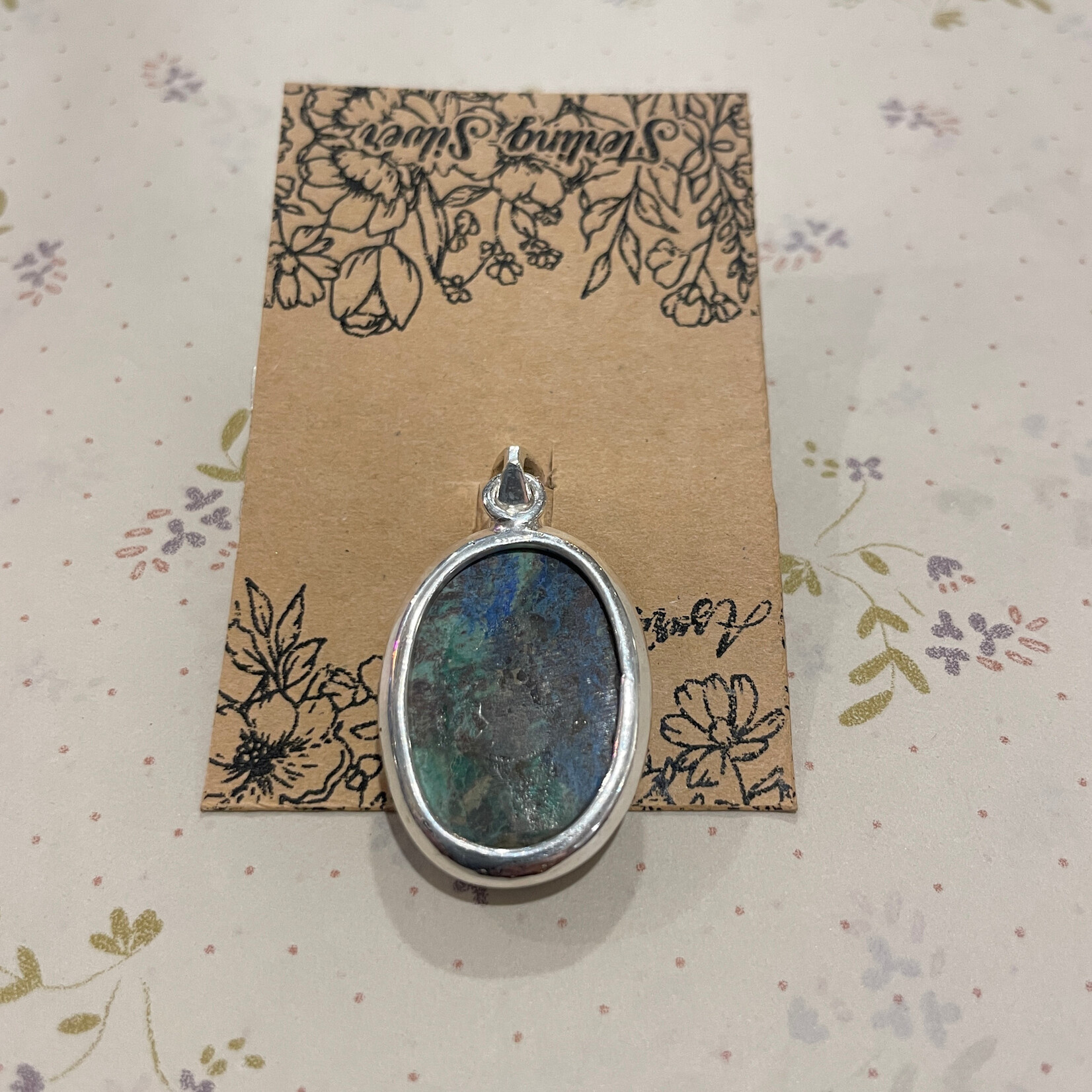 Azurite Malachite Oval Pendant 25mm