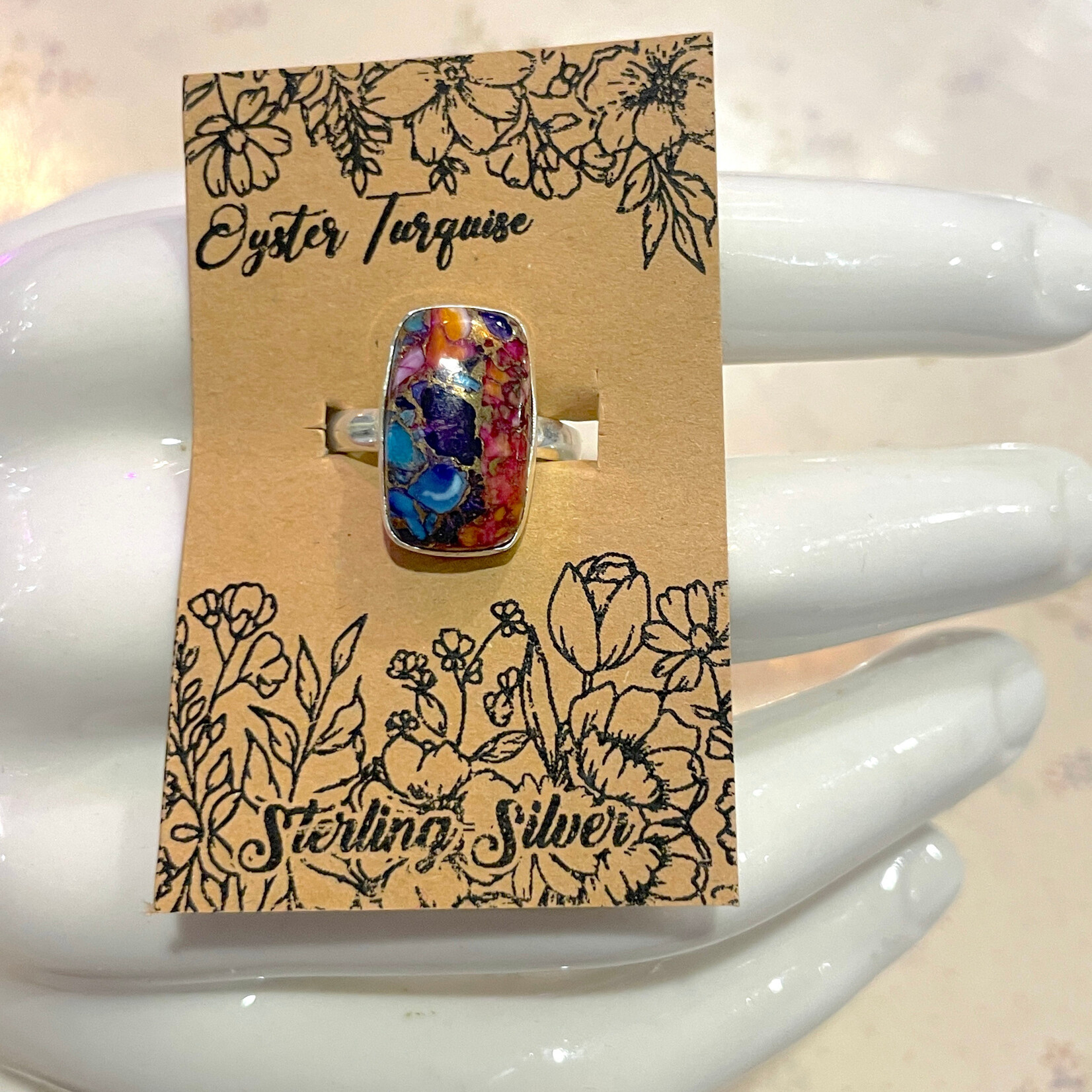 Size 8.5 Raised rectangular Oyster Turquoise Sterling Silver Ring