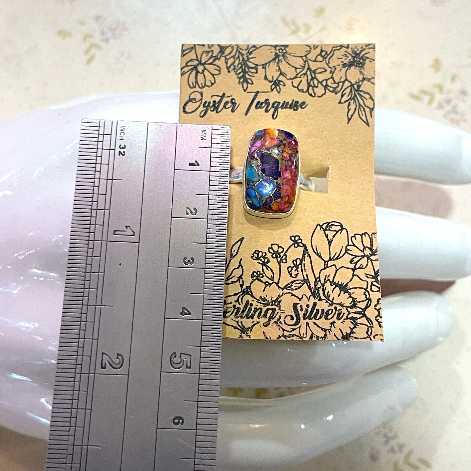 Size 8.5 Raised rectangular Oyster Turquoise Sterling Silver Ring