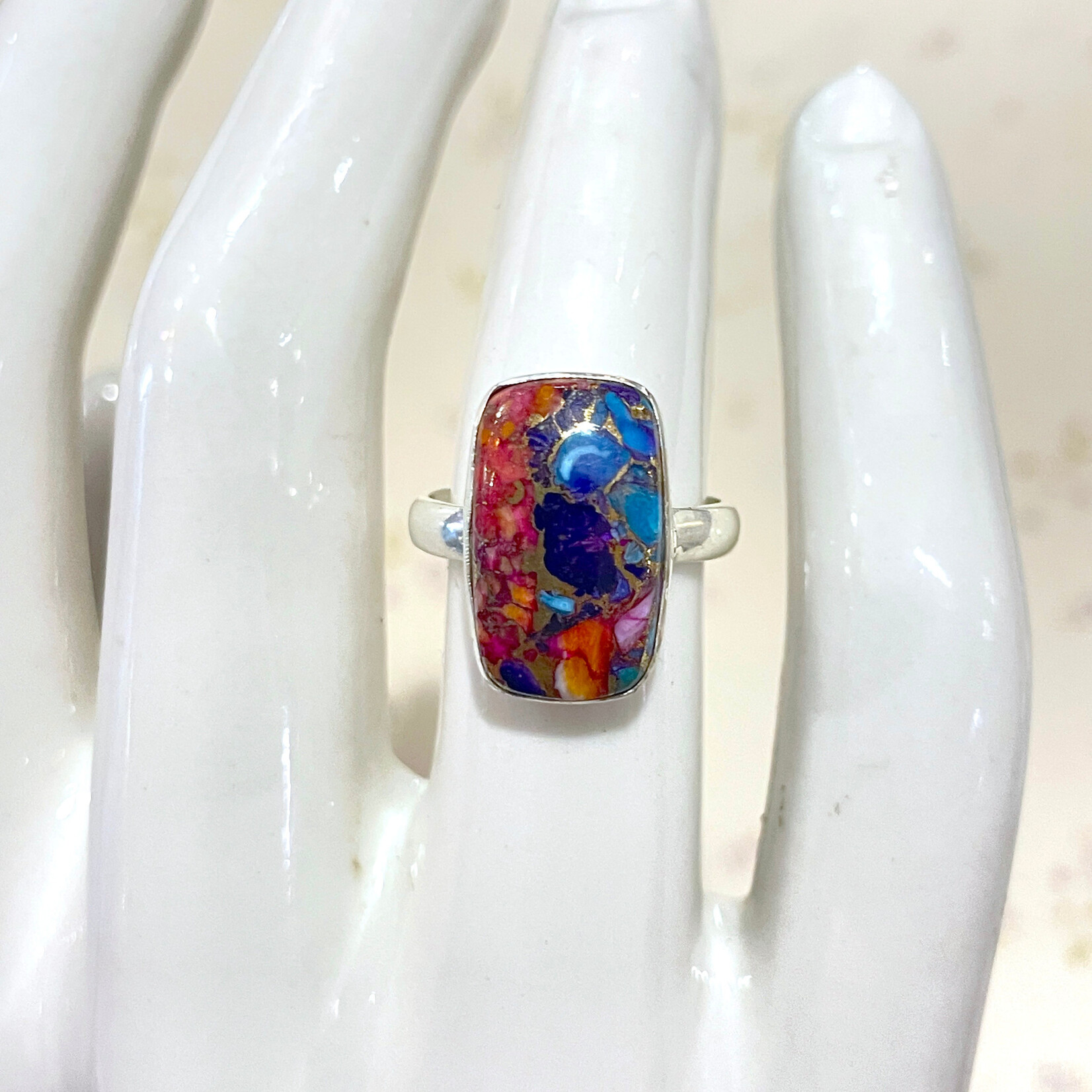 Size 8.5 Raised rectangular Oyster Turquoise Sterling Silver Ring