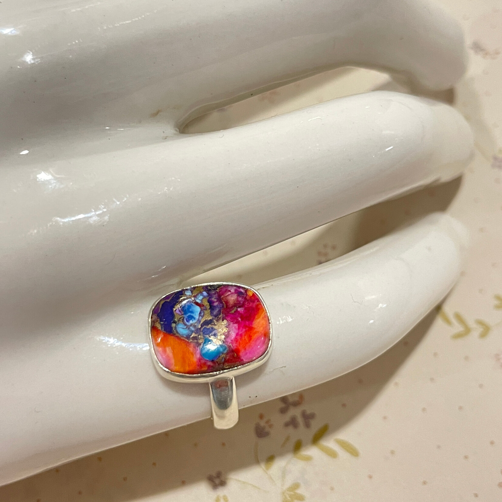 Size 8 Rounded Rectangle Oyster Turquoise Sterling Silver Ring