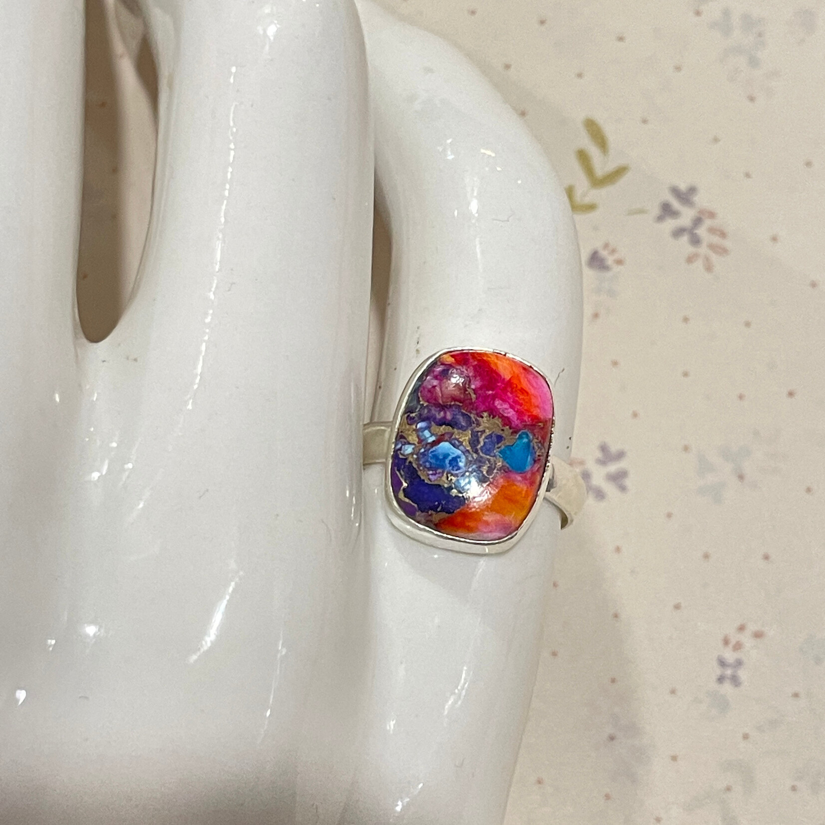 Size 8 Rounded Rectangle Oyster Turquoise Sterling Silver Ring