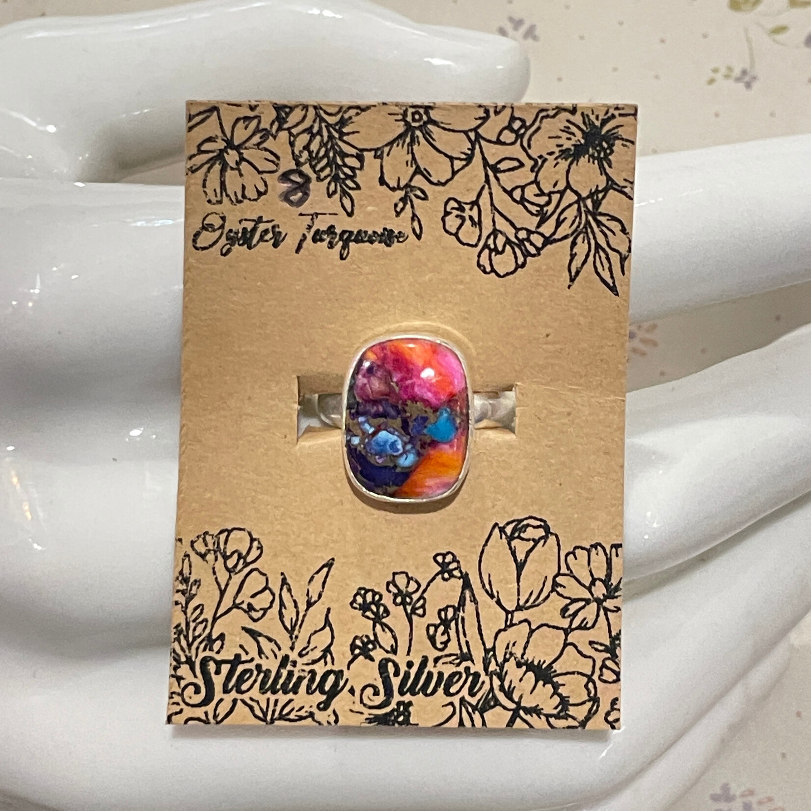 Size 8 Rounded Rectangle Oyster Turquoise Sterling Silver Ring