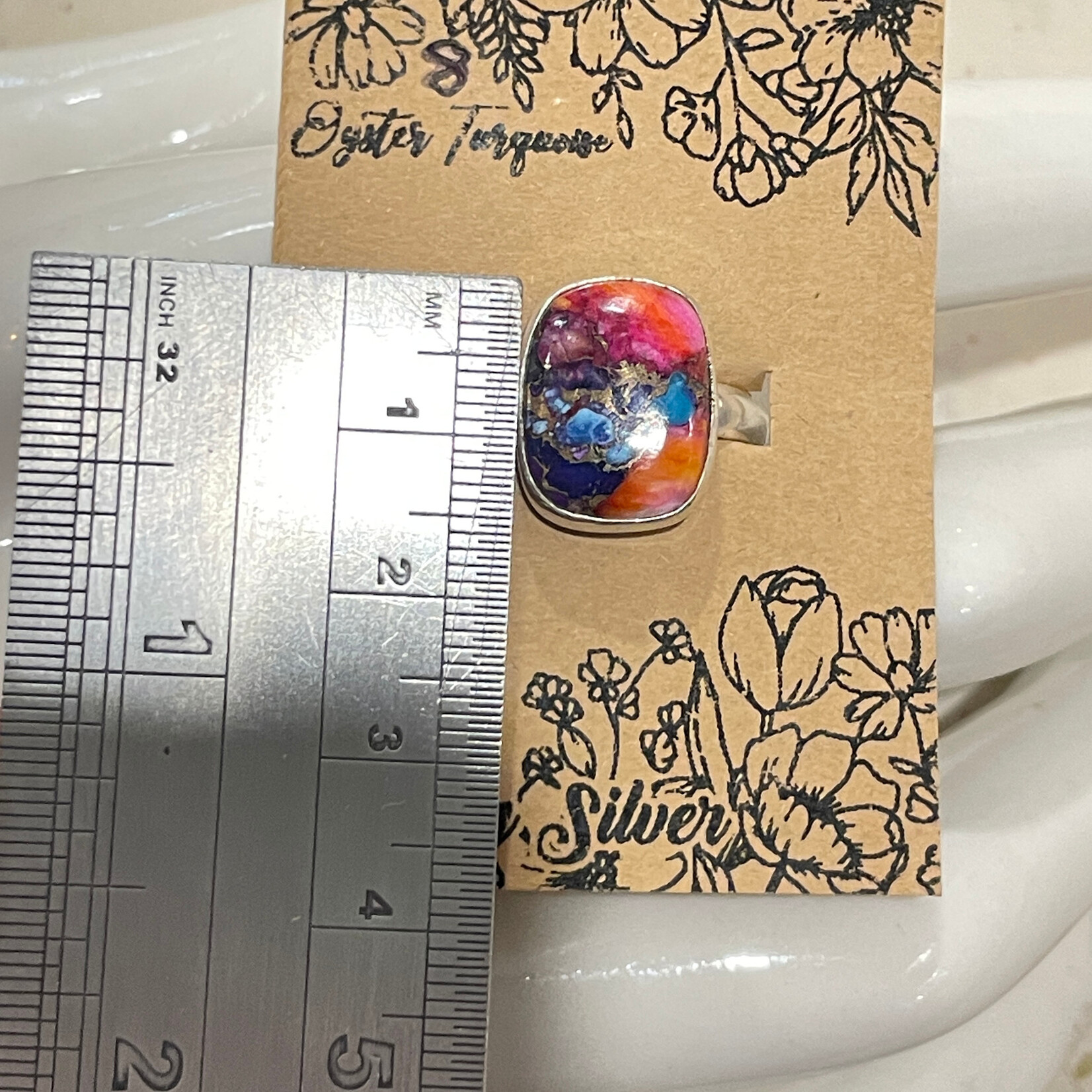 Size 8 Rounded Rectangle Oyster Turquoise Sterling Silver Ring