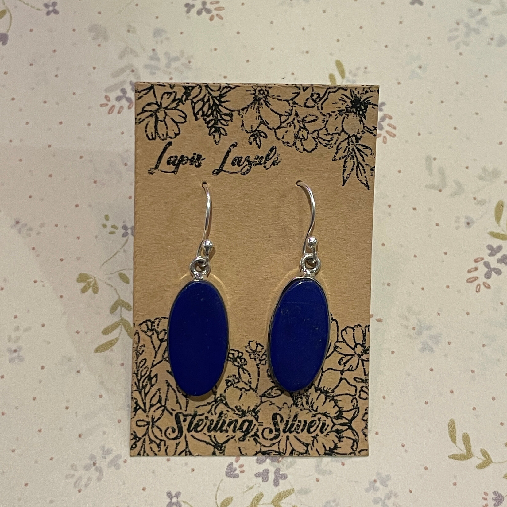 Lapis Lazuli Oval Sterling Silver Drop Earrings 21mm
