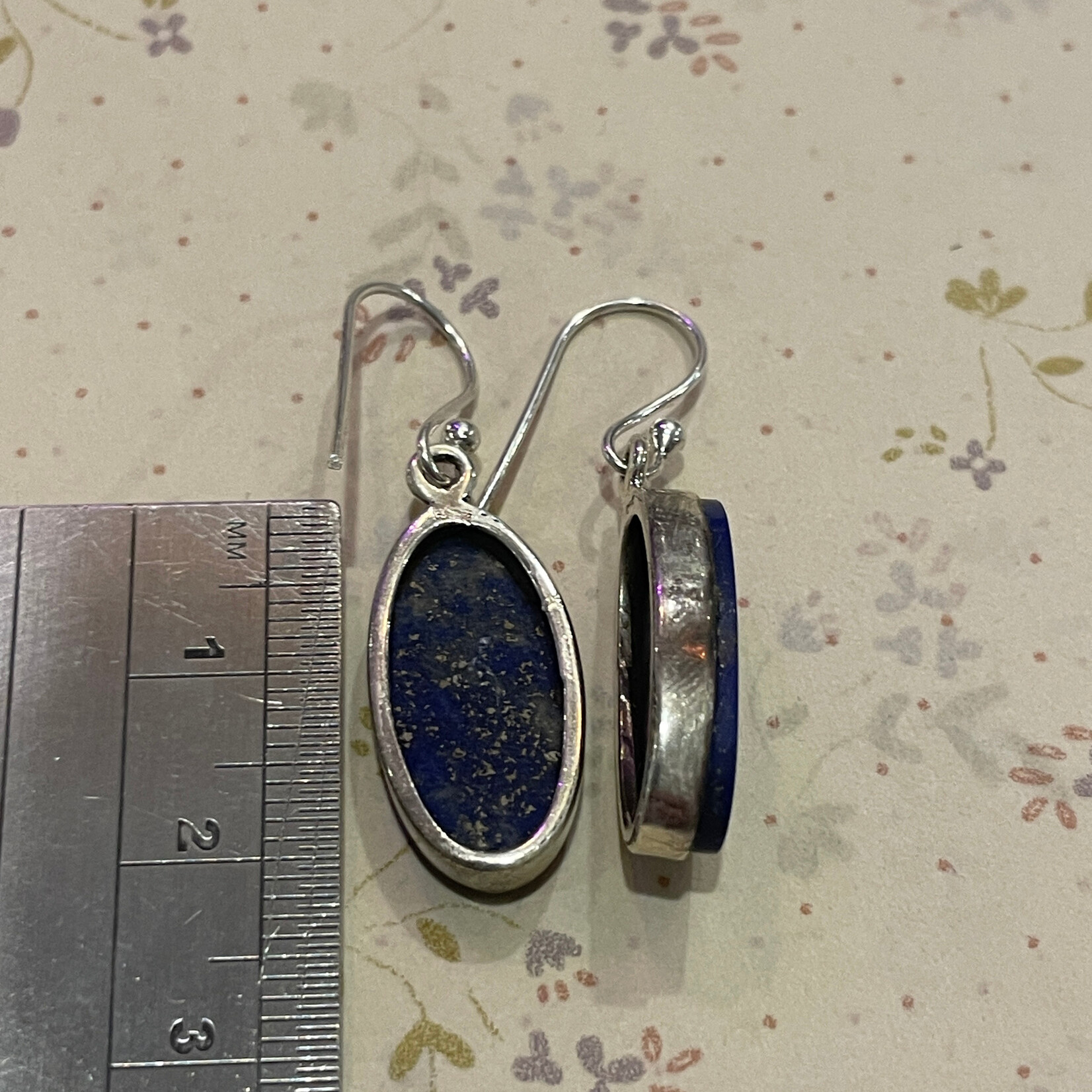 Lapis Lazuli Oval Sterling Silver Drop Earrings 21mm