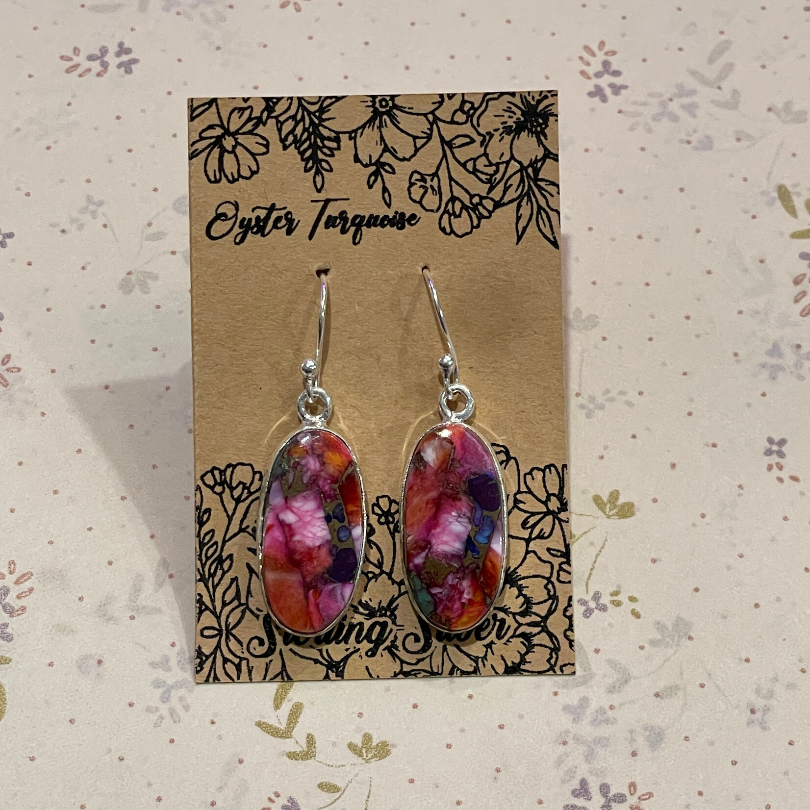 Oyster Turquoise Oval Sterling Silver Drop Earrings 29mm