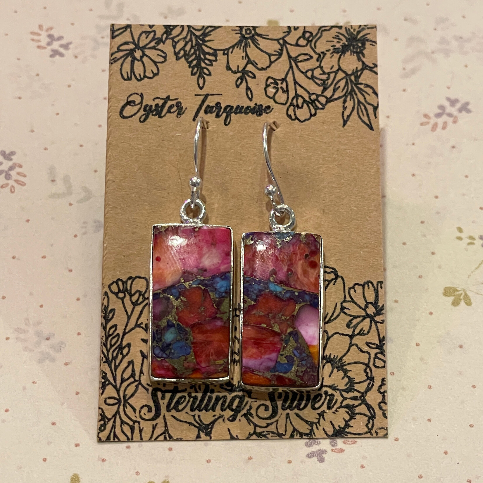 Oyster Turquoise Rectangular Sterling Silver Drop Earrings 29mm