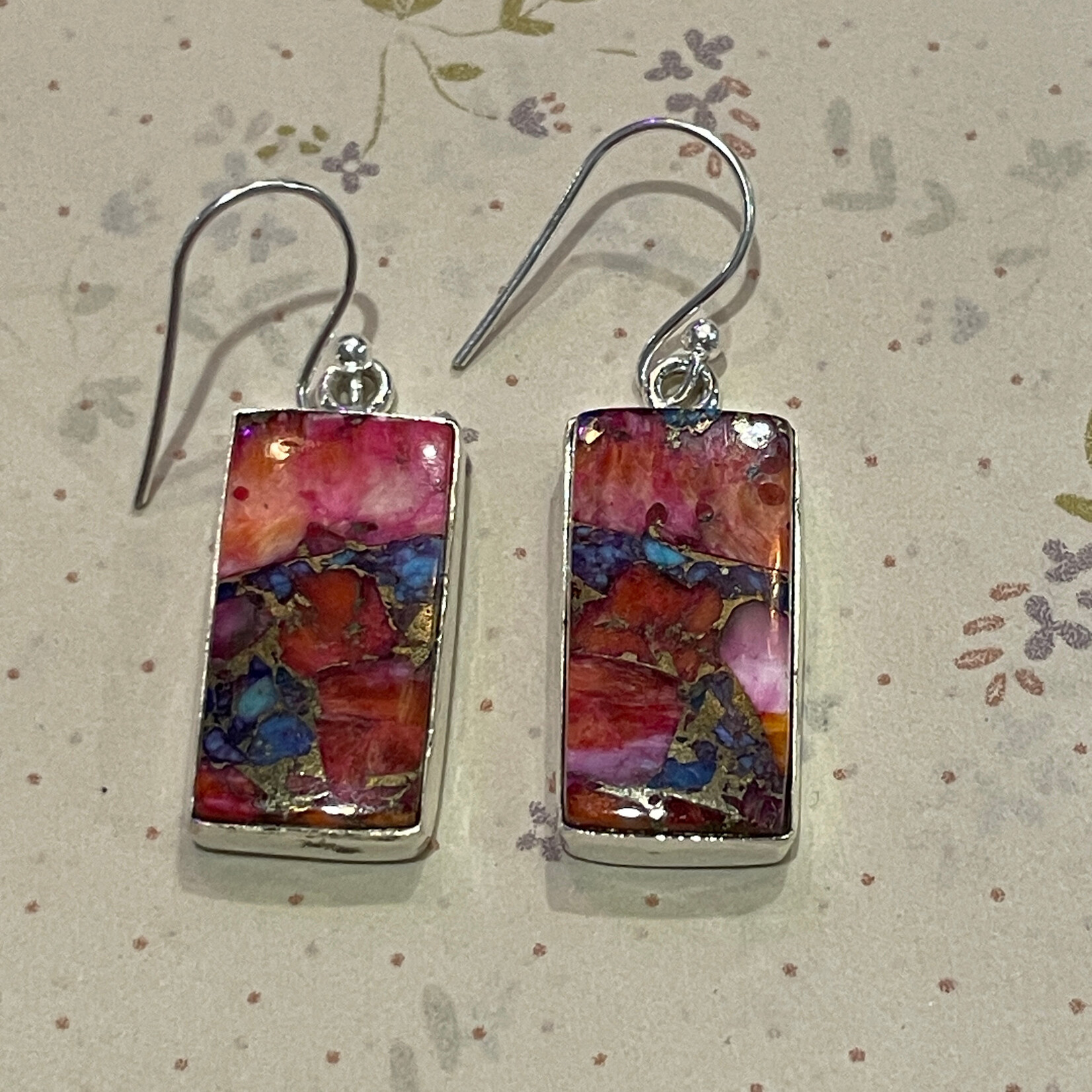 Oyster Turquoise Rectangular Sterling Silver Drop Earrings 29mm