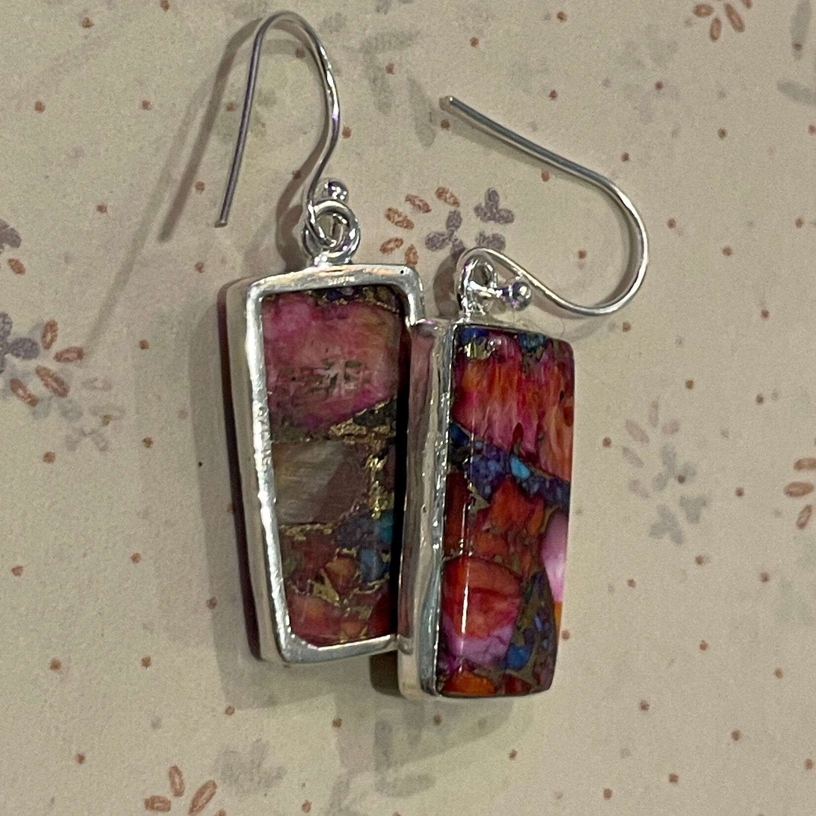 Oyster Turquoise Rectangular Sterling Silver Drop Earrings 29mm