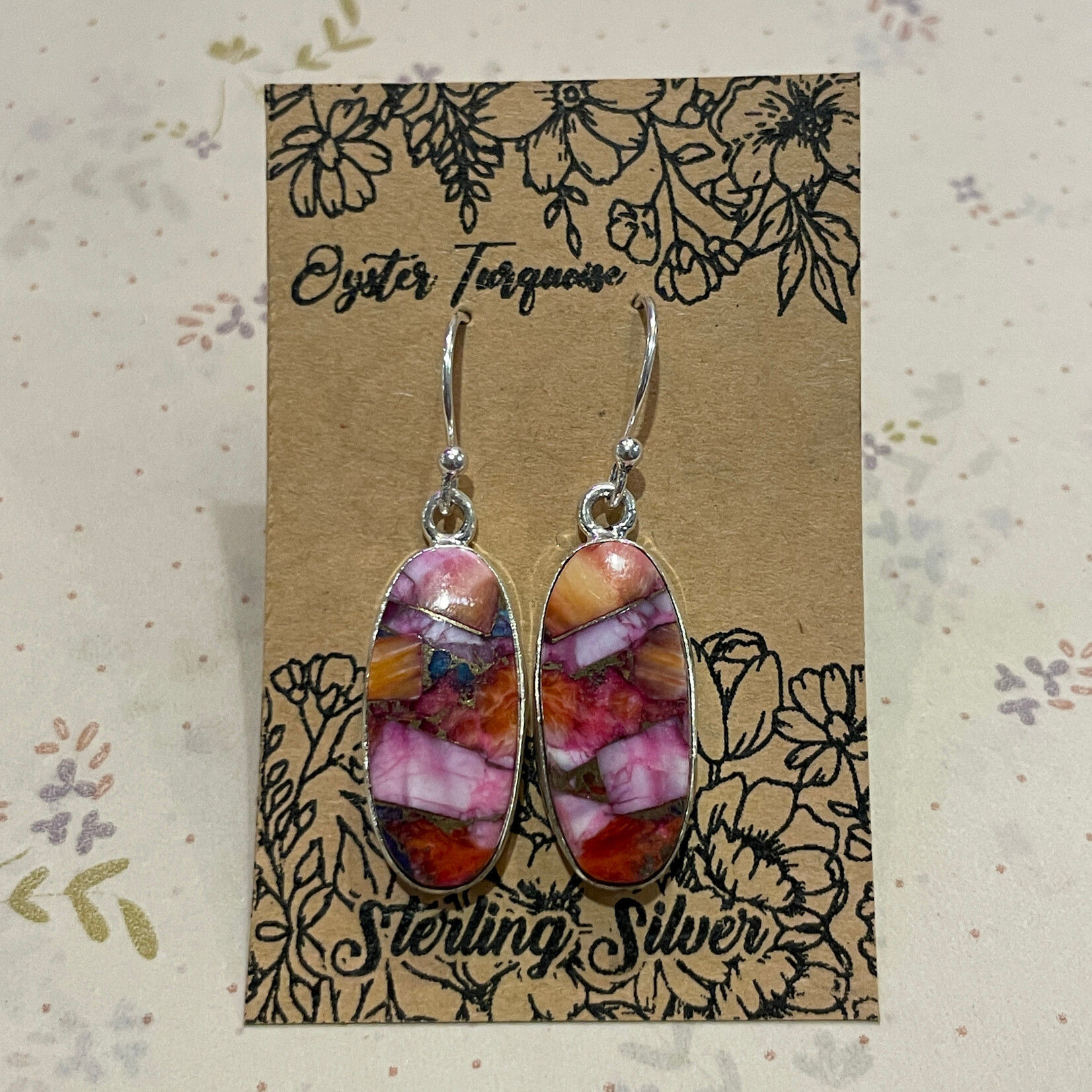 Oyster Turquoise Thin Oval Sterling Silver Drop Earrings 24mm