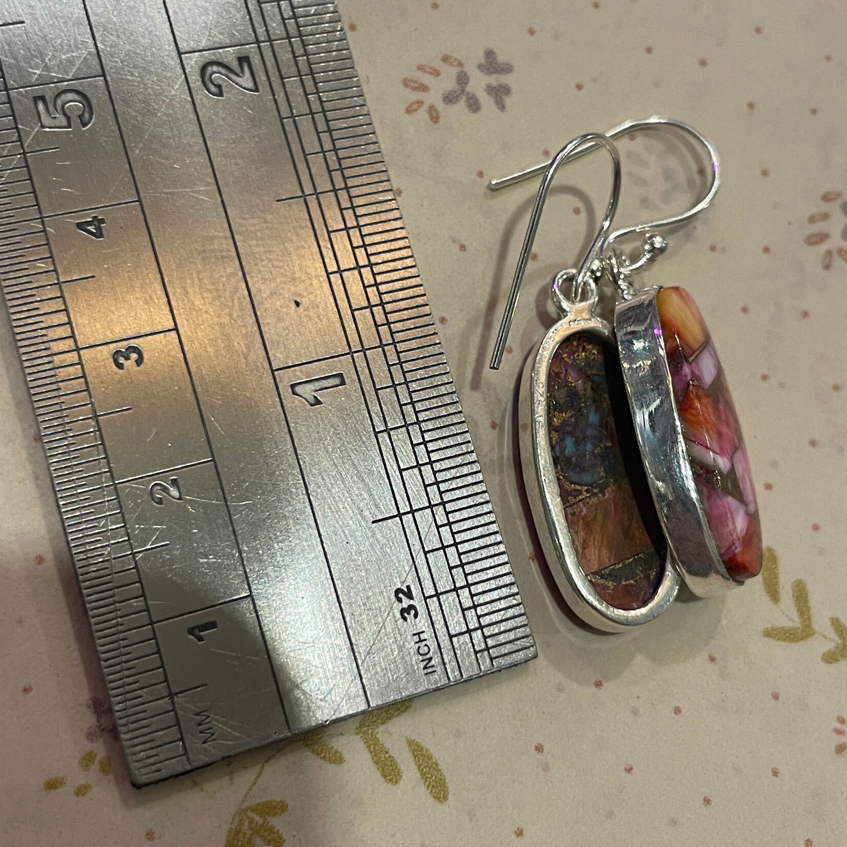 Oyster Turquoise Thin Oval Sterling Silver Drop Earrings 24mm