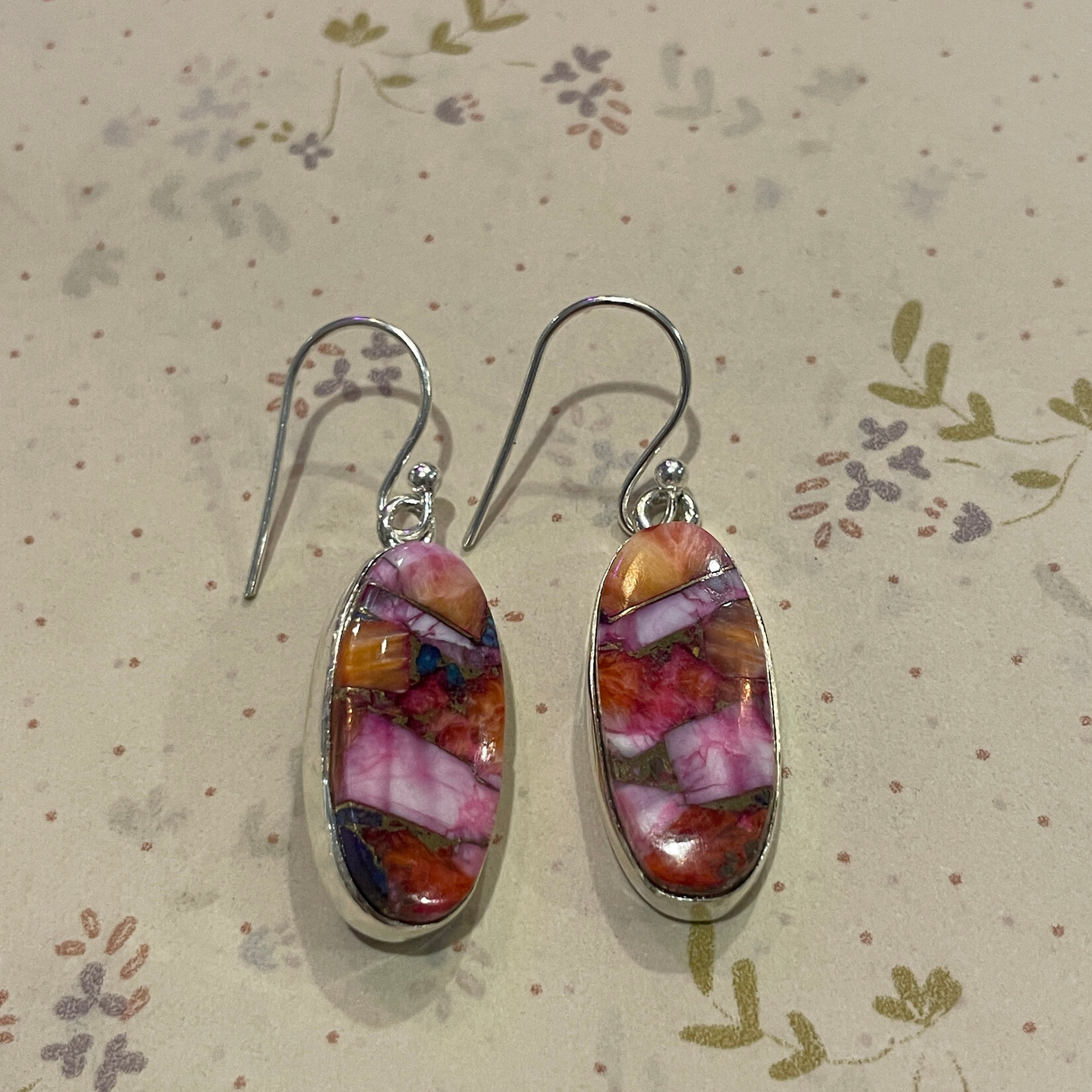 Oyster Turquoise Thin Oval Sterling Silver Drop Earrings 24mm