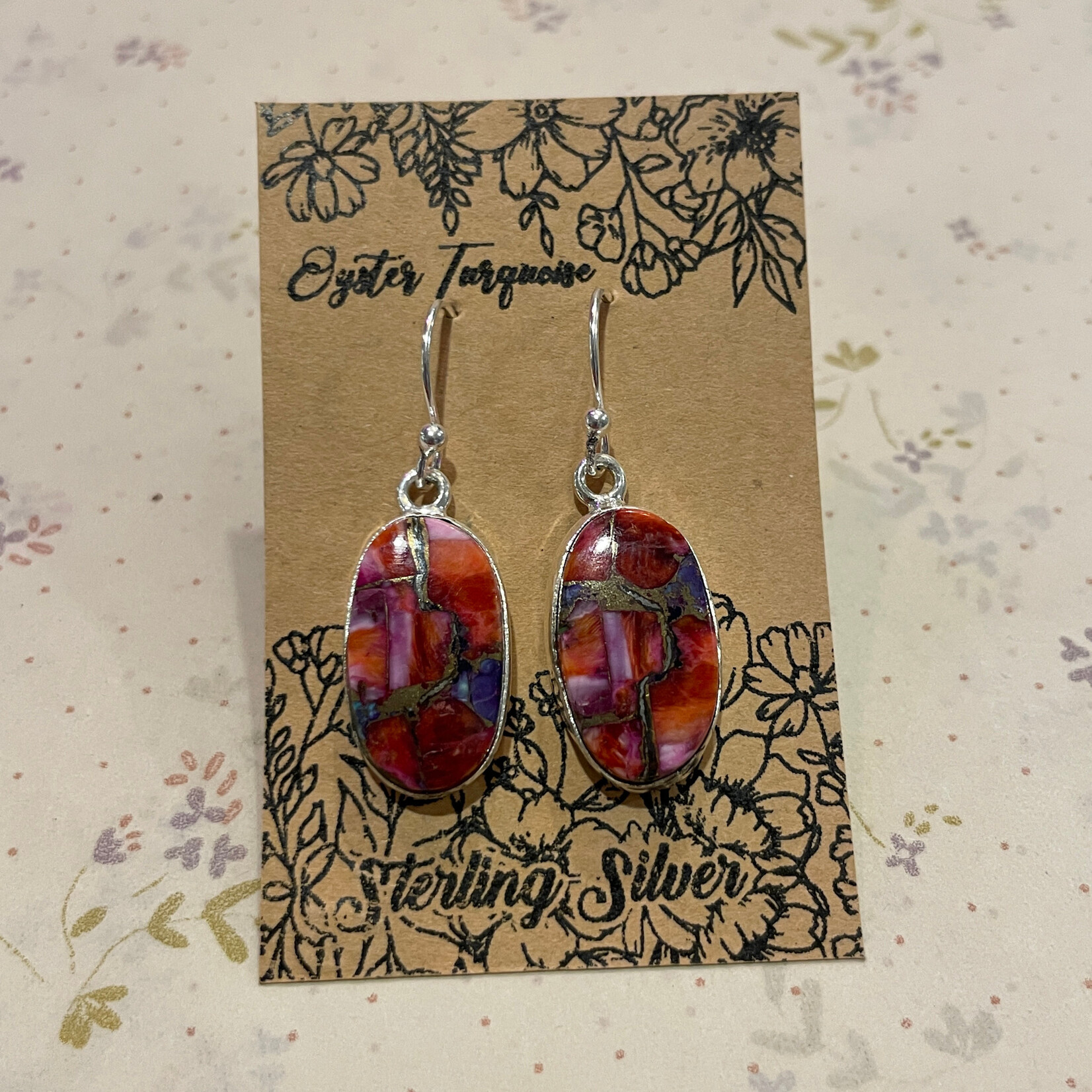 Oyster Turquoise Wide Oval Sterling Silver Drop Earrings 22mm