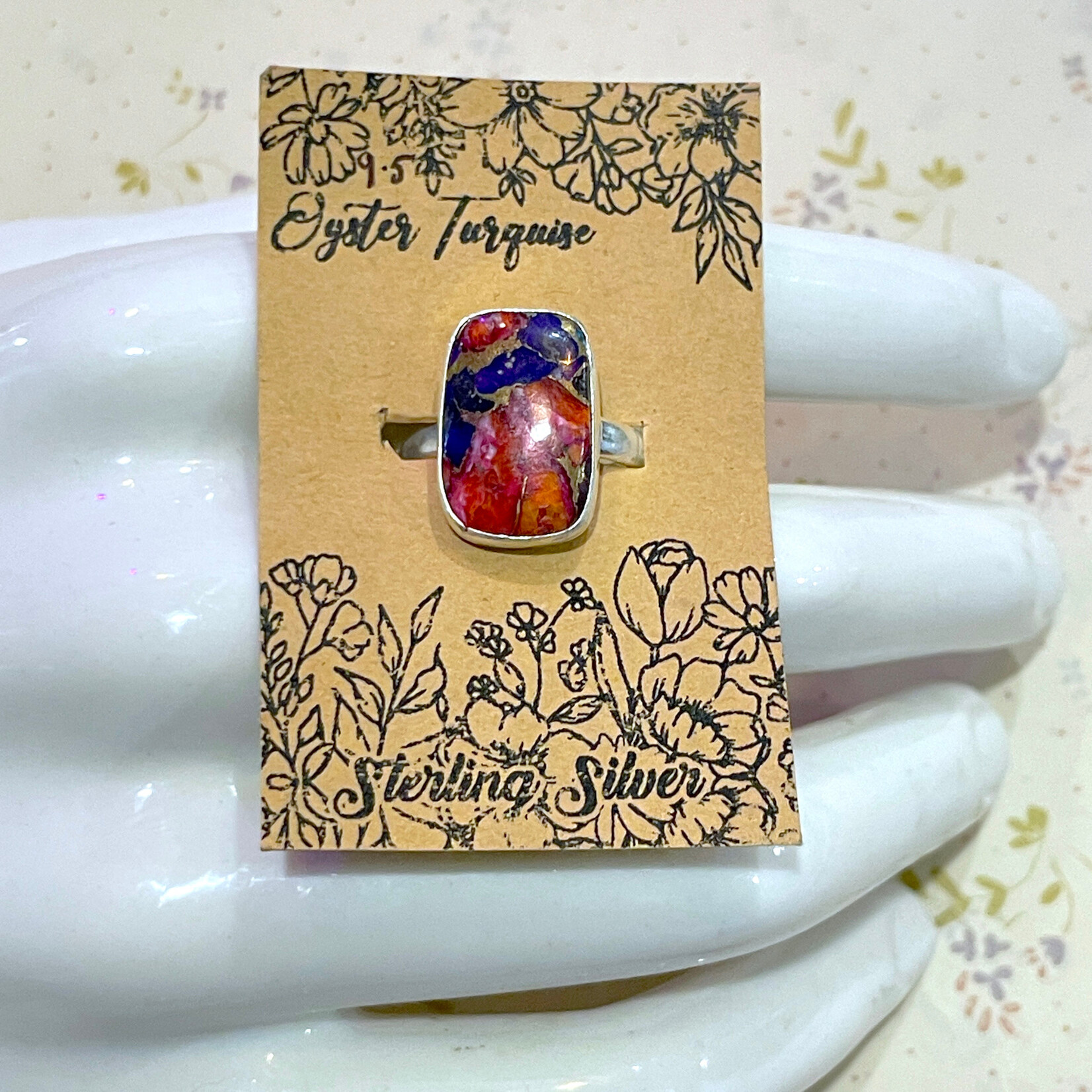 Size 9.5 Rounded Rectangular Oyster Turquoise Sterling Silver Ring