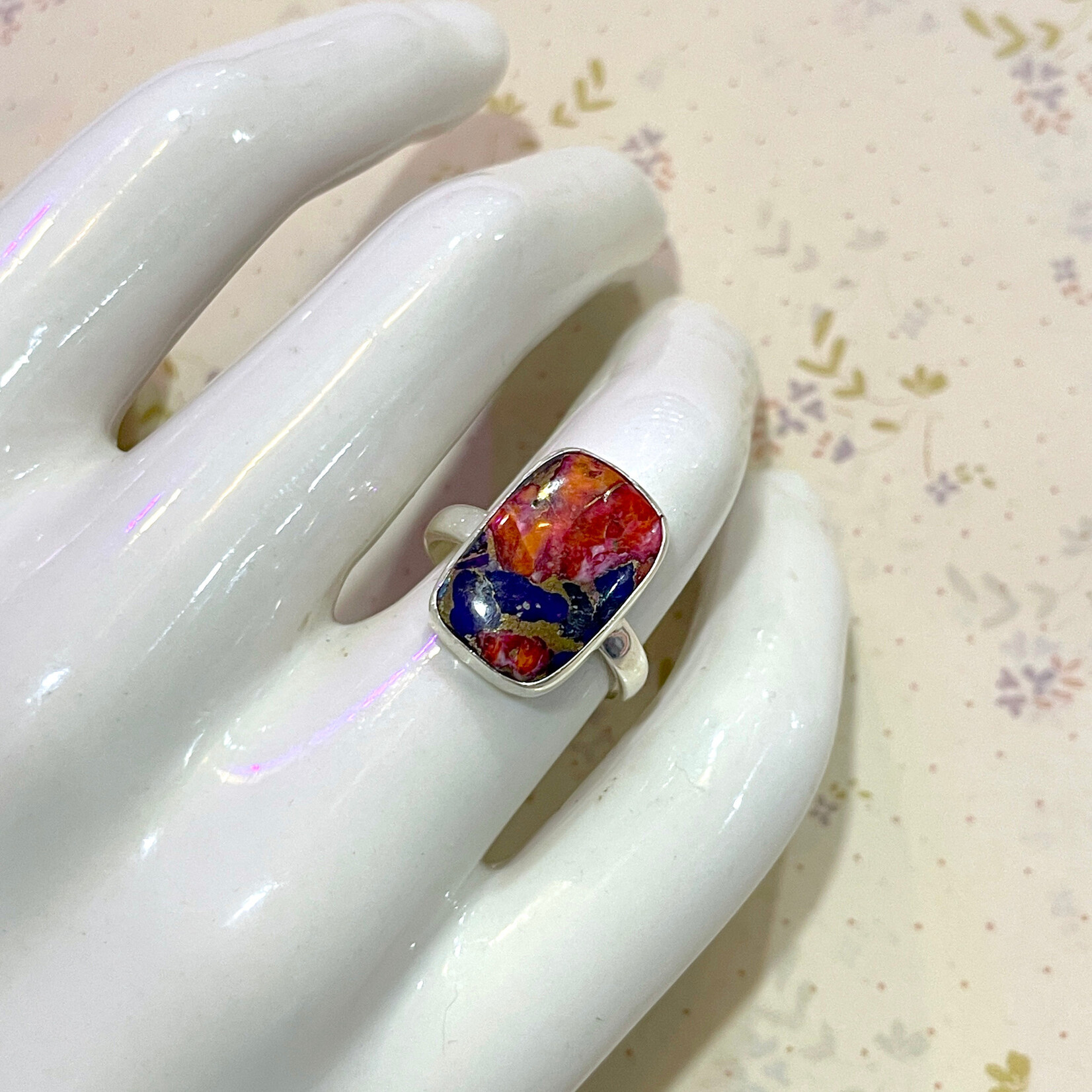 Size 9.5 Rounded Rectangular Oyster Turquoise Sterling Silver Ring