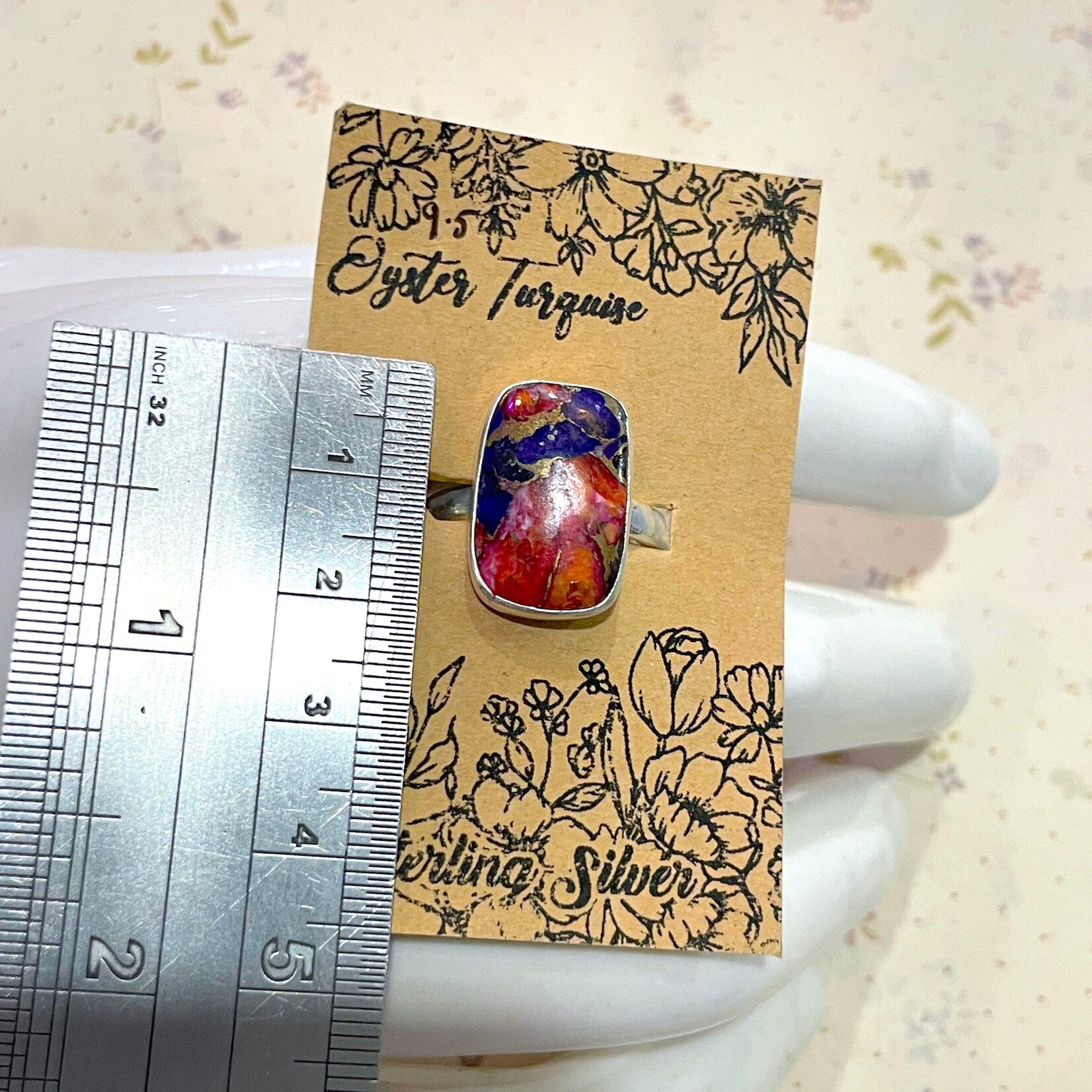 Size 9.5 Rounded Rectangular Oyster Turquoise Sterling Silver Ring