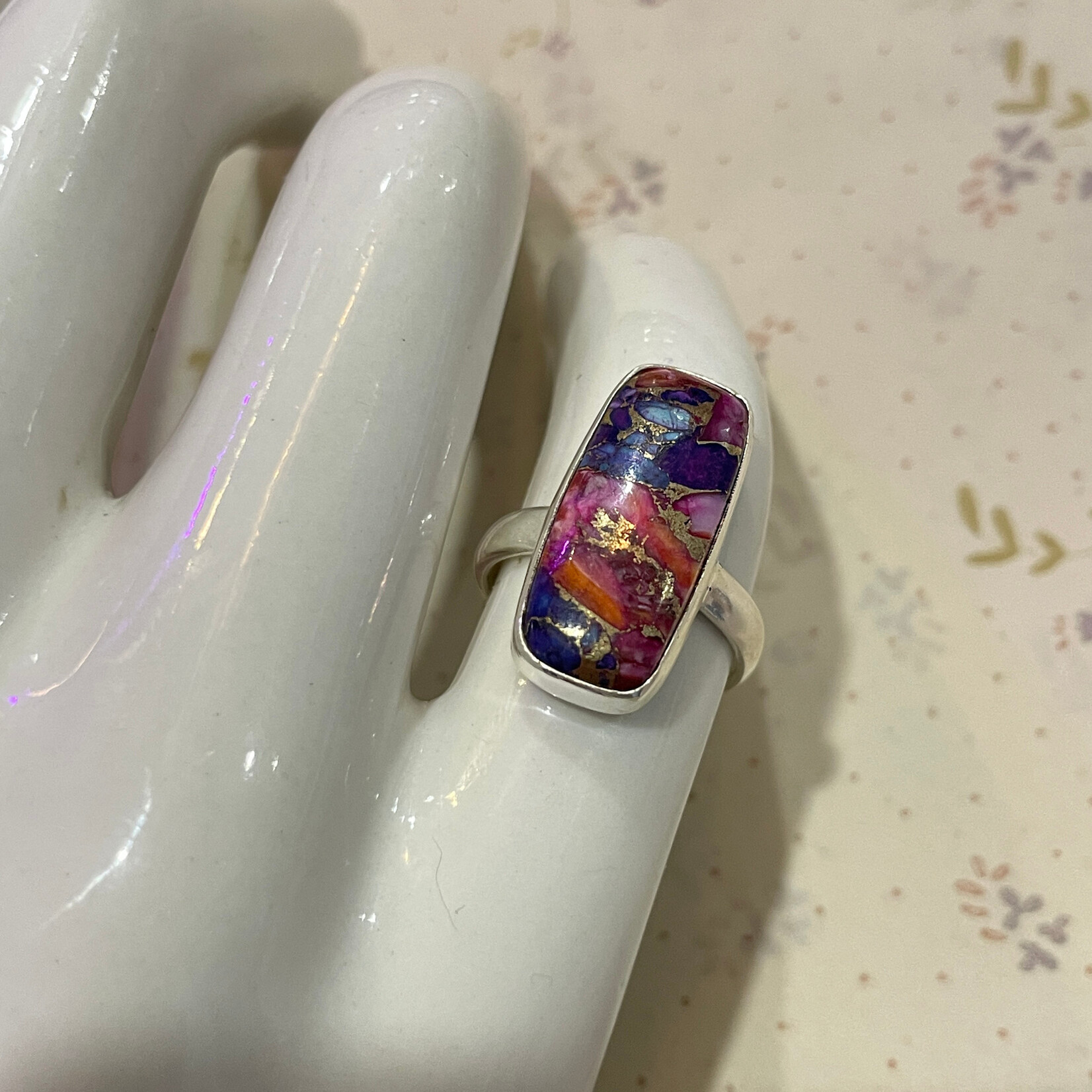 Size 7 Long thin Rectangle Oyster Turquoise Sterling Silver Ring