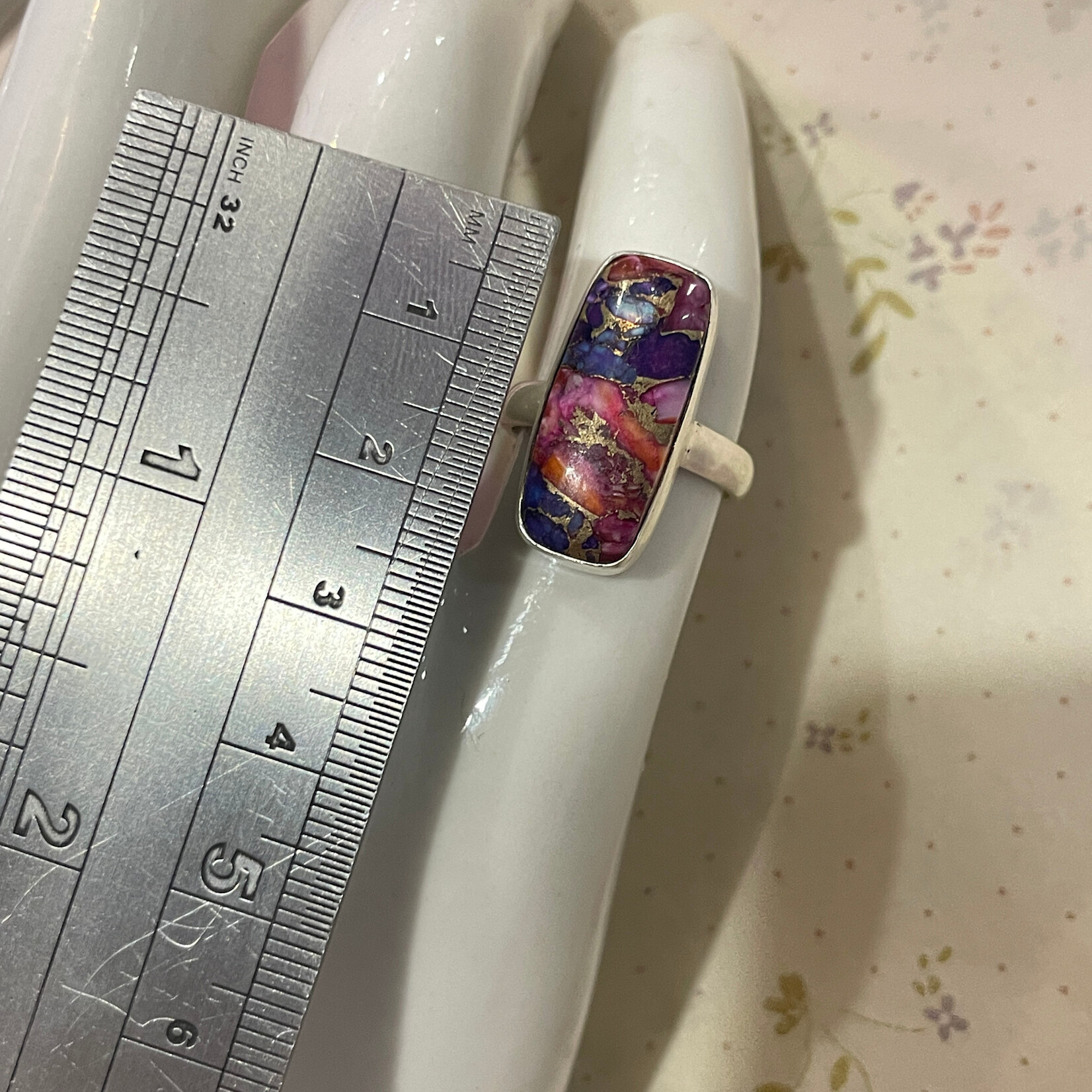 Size 7 Long thin Rectangle Oyster Turquoise Sterling Silver Ring