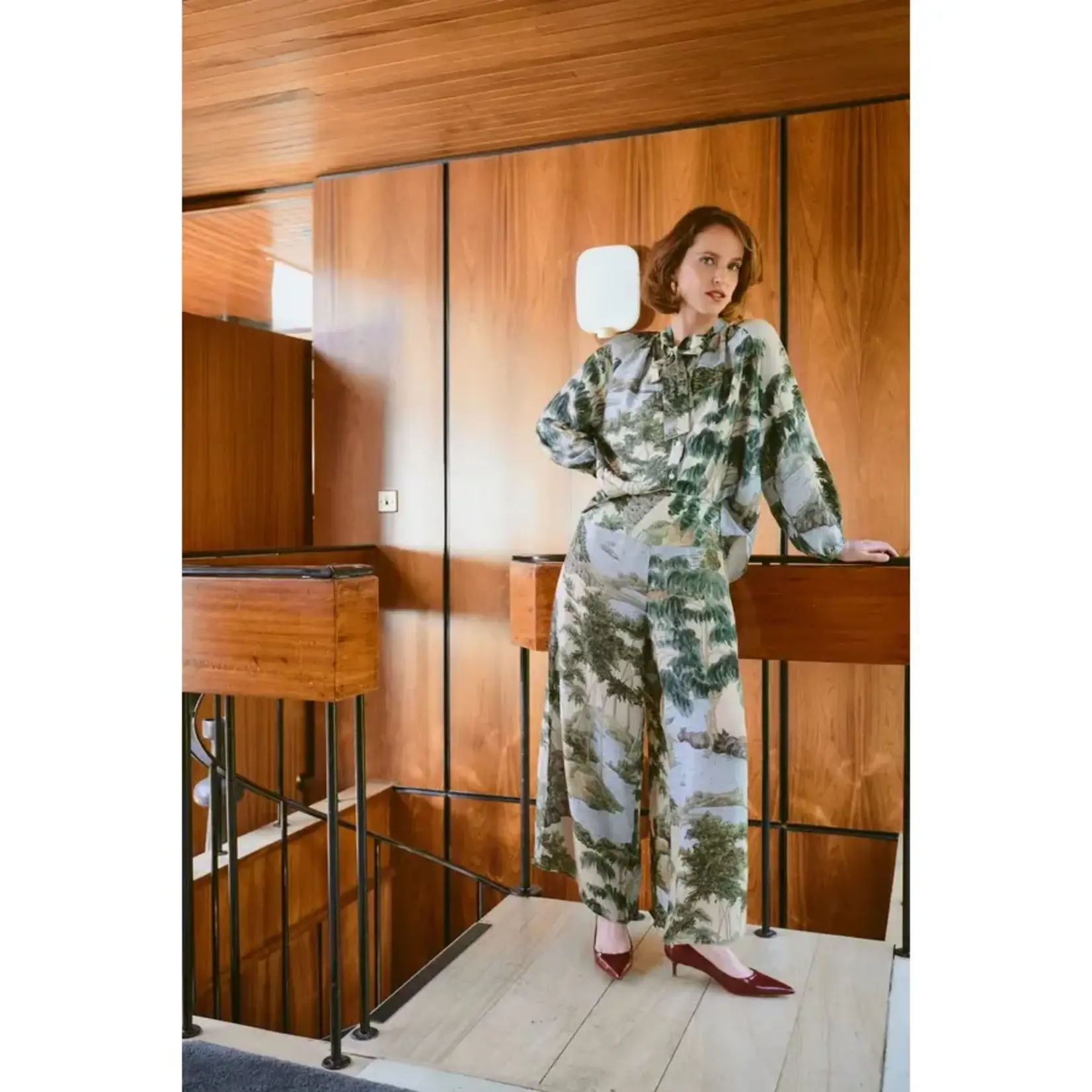 ONE HUNDRED STARS Rivers and Trees Natural Crepe Palazzo Pants