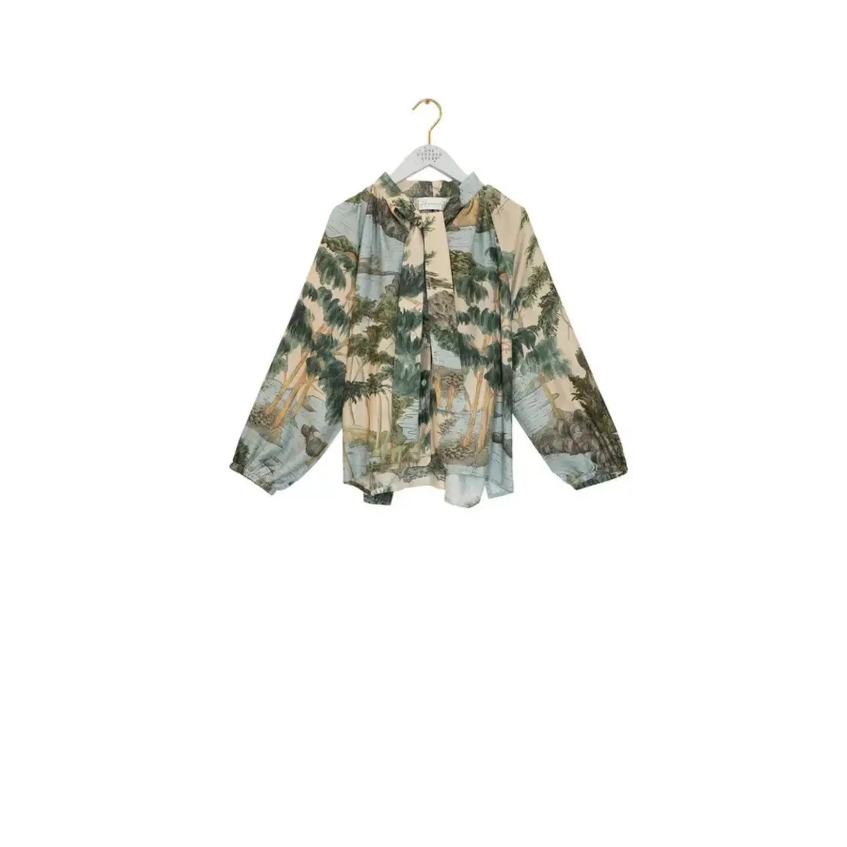 ONE HUNDRED STARS Rivers and Trees Natural Pussy Bow Blouse