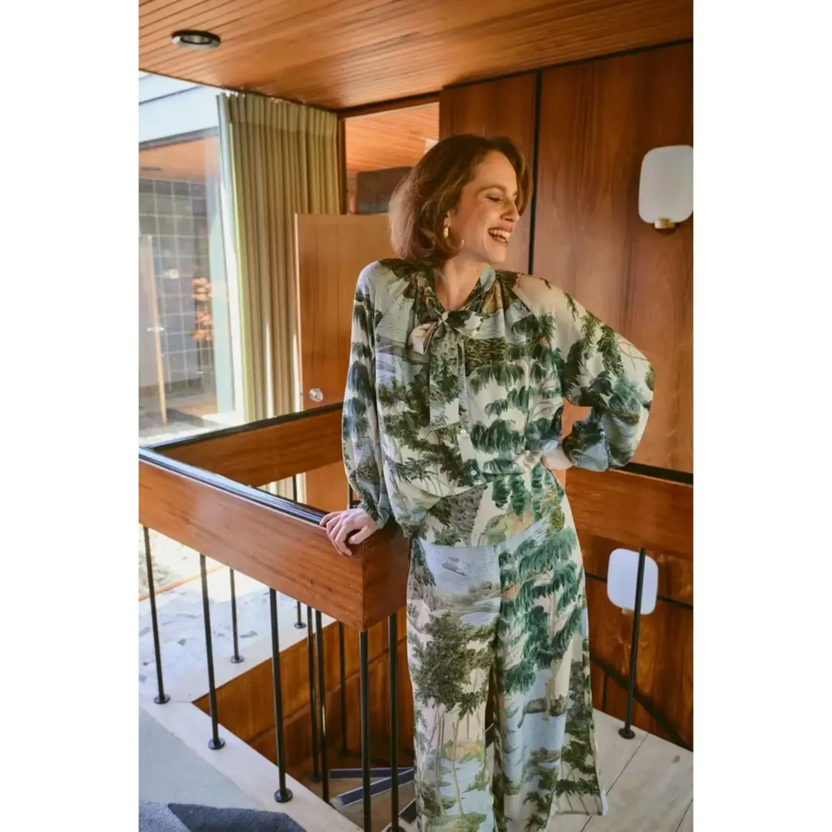 ONE HUNDRED STARS Rivers and Trees Natural Pussy Bow Blouse