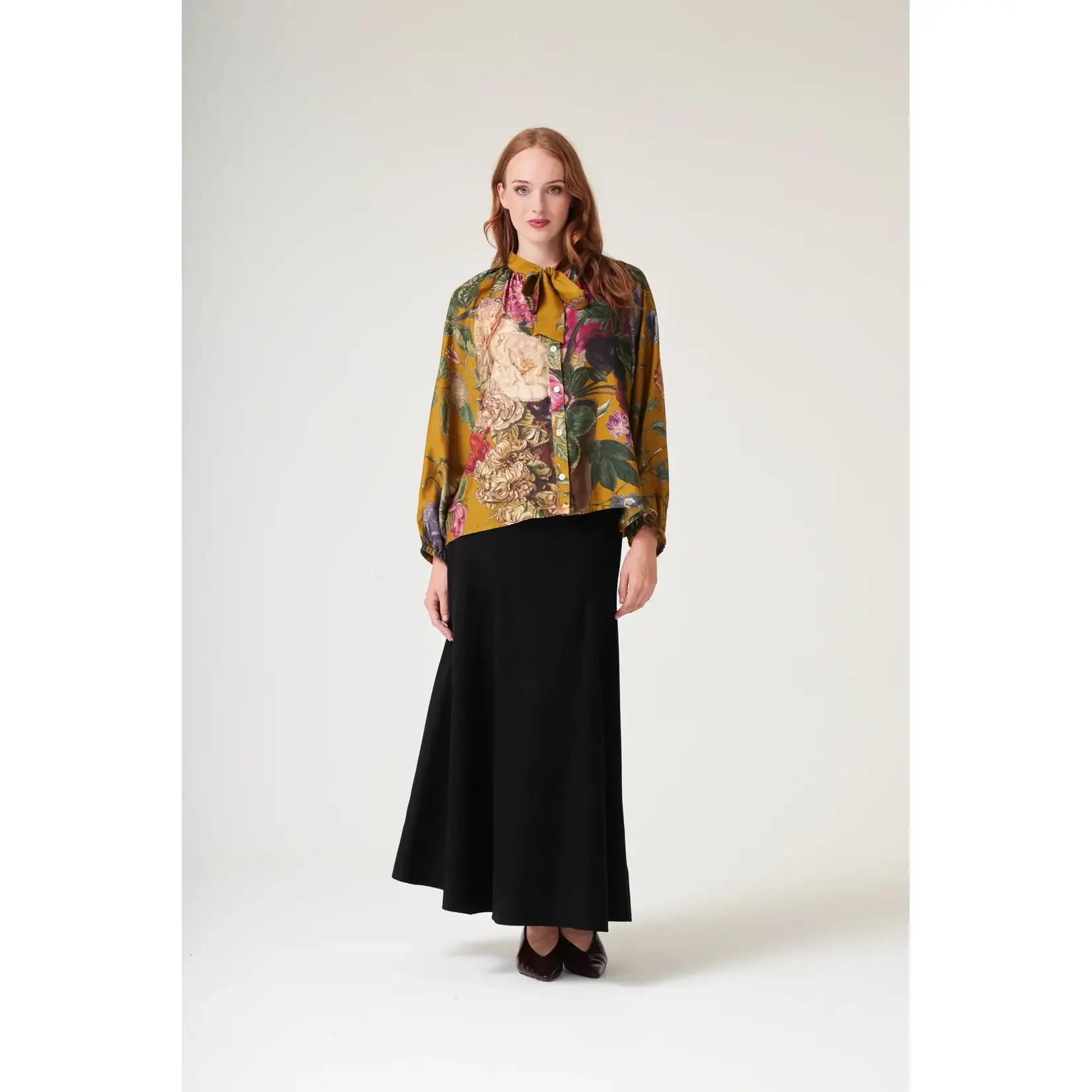 ONE HUNDRED STARS Primula Gold Pussy Bow Blouse